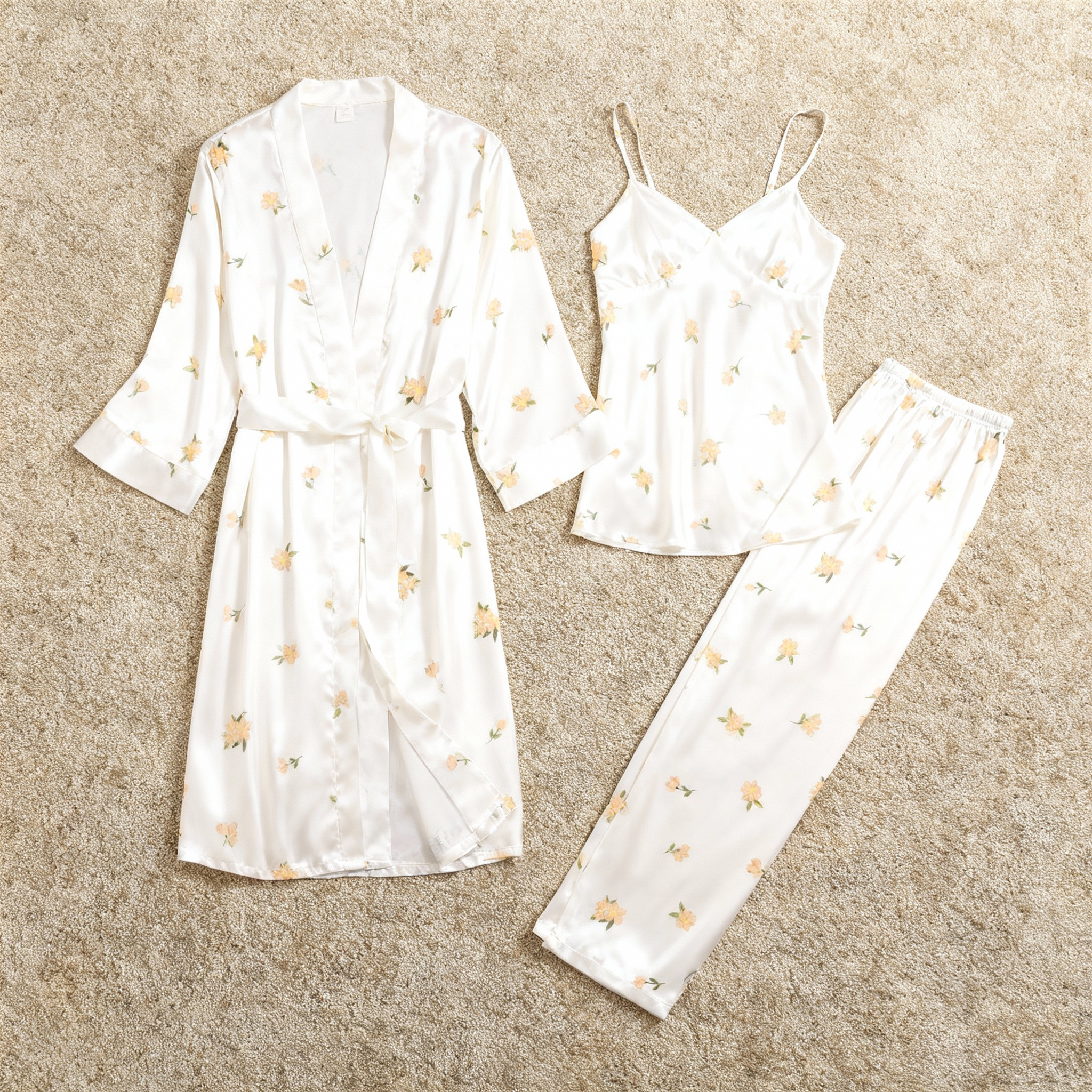 Women's 3-Piece Simple Floral Satin Loungewear