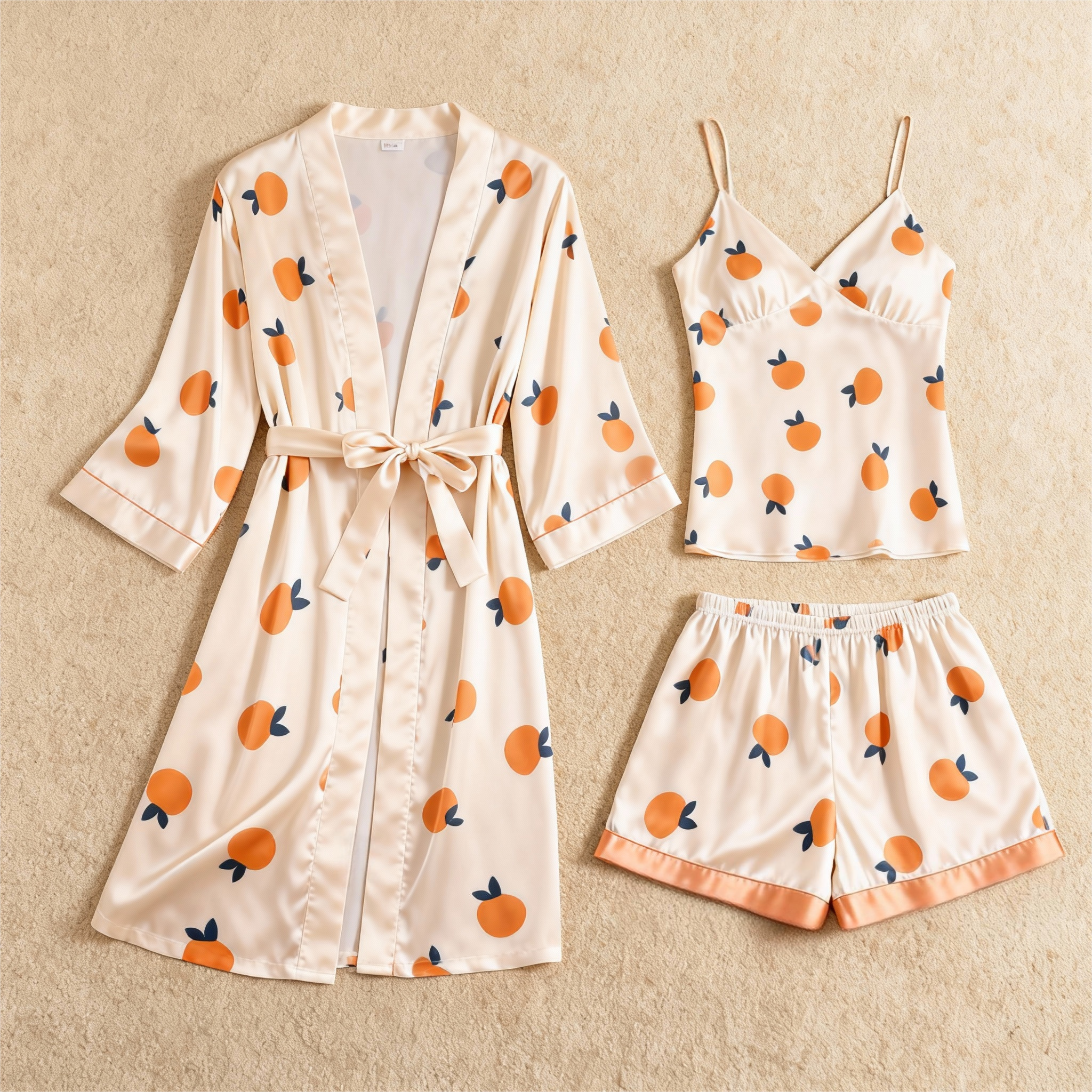 Fruit Motif 3-Piece Satin Lounge Set for Women