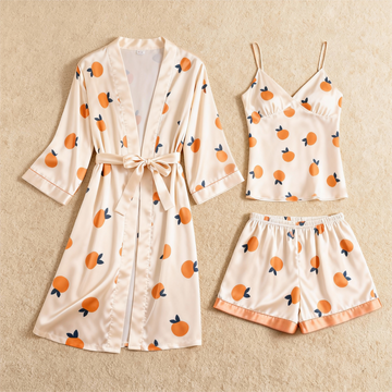 Fruit Motif 3-Piece Satin Lounge Set for Women
