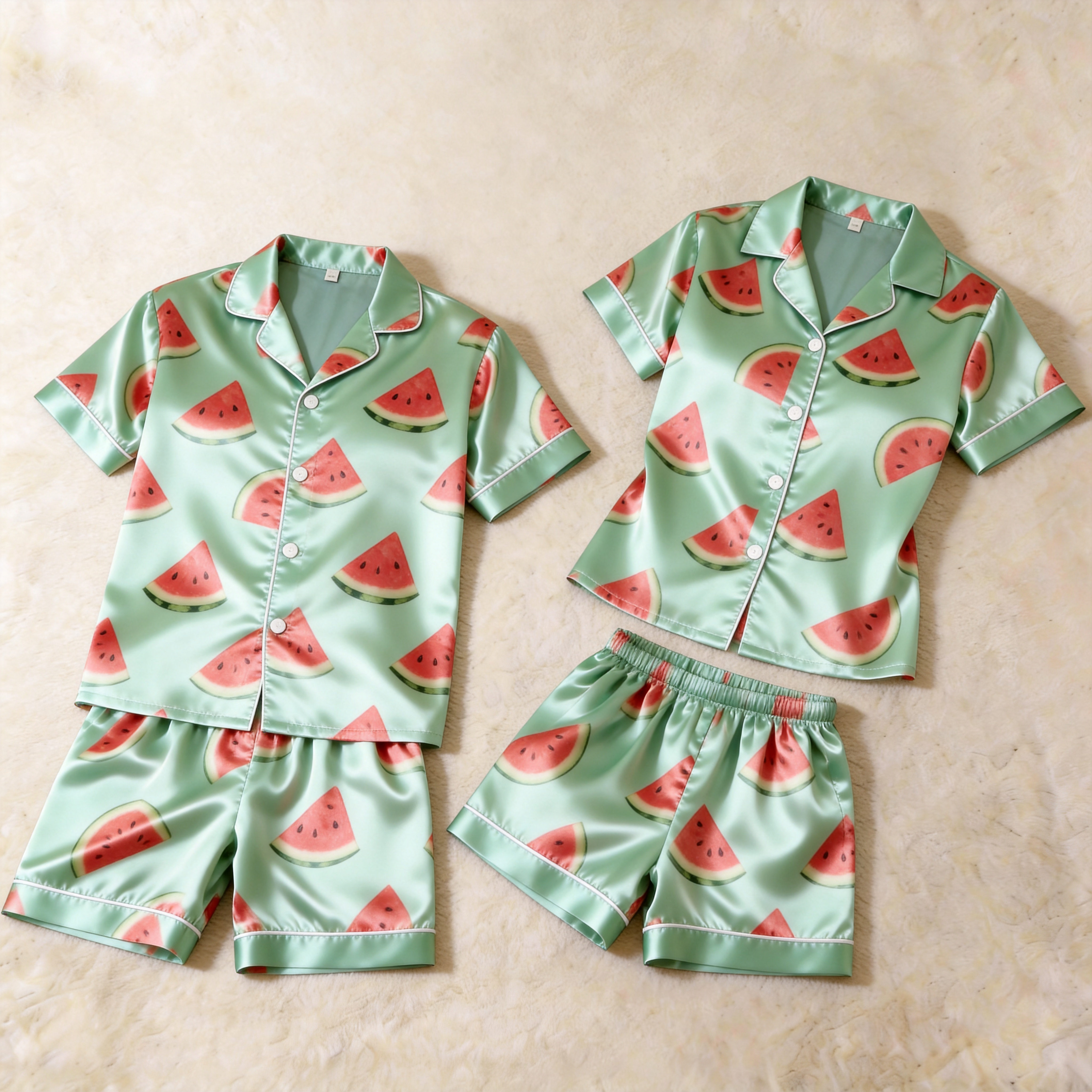 Smooth Satin Fruits Design Sleepwear – Casual Couple Pajamas