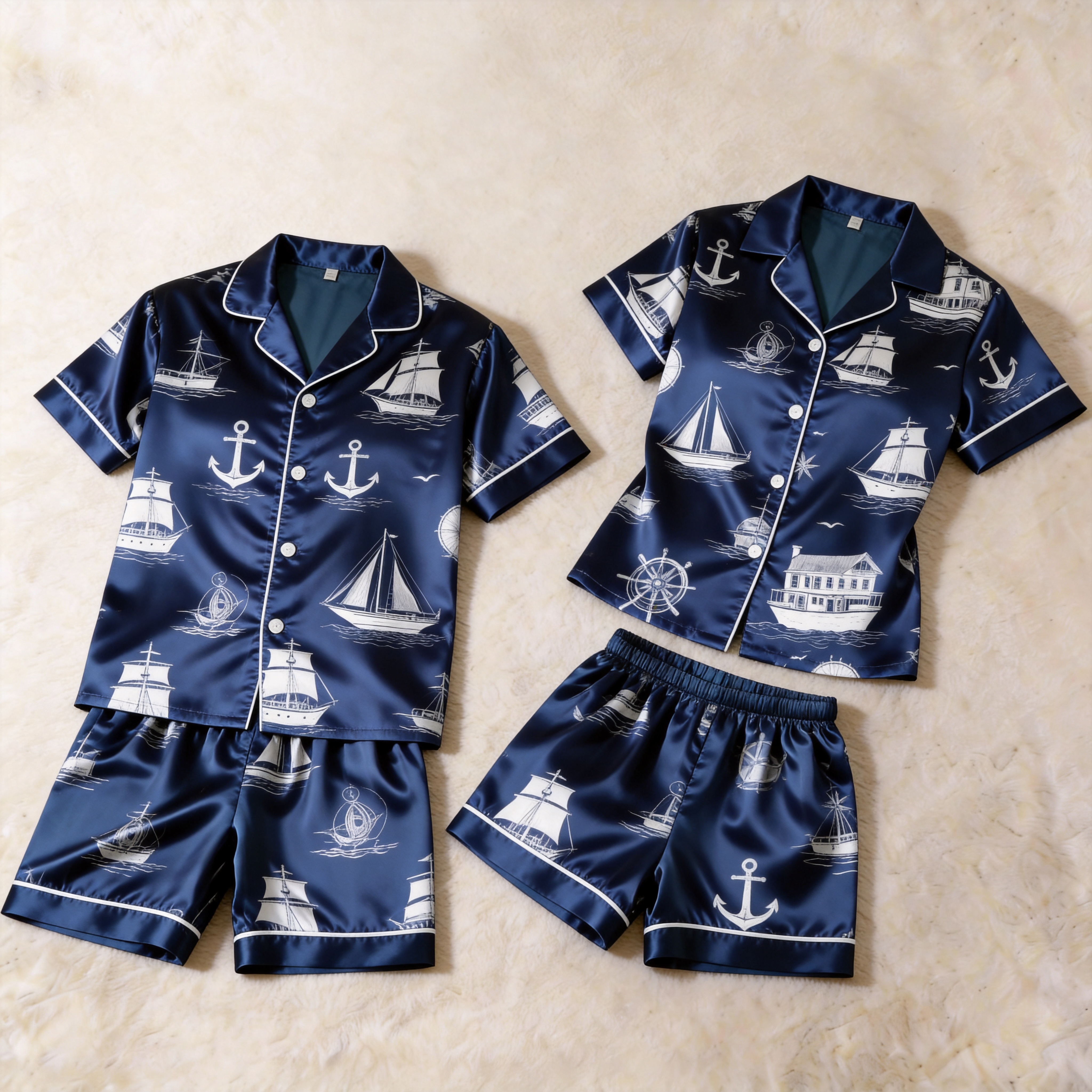 Smooth Satin Vintage Design Sleepwear – Casual Couple Pajamas