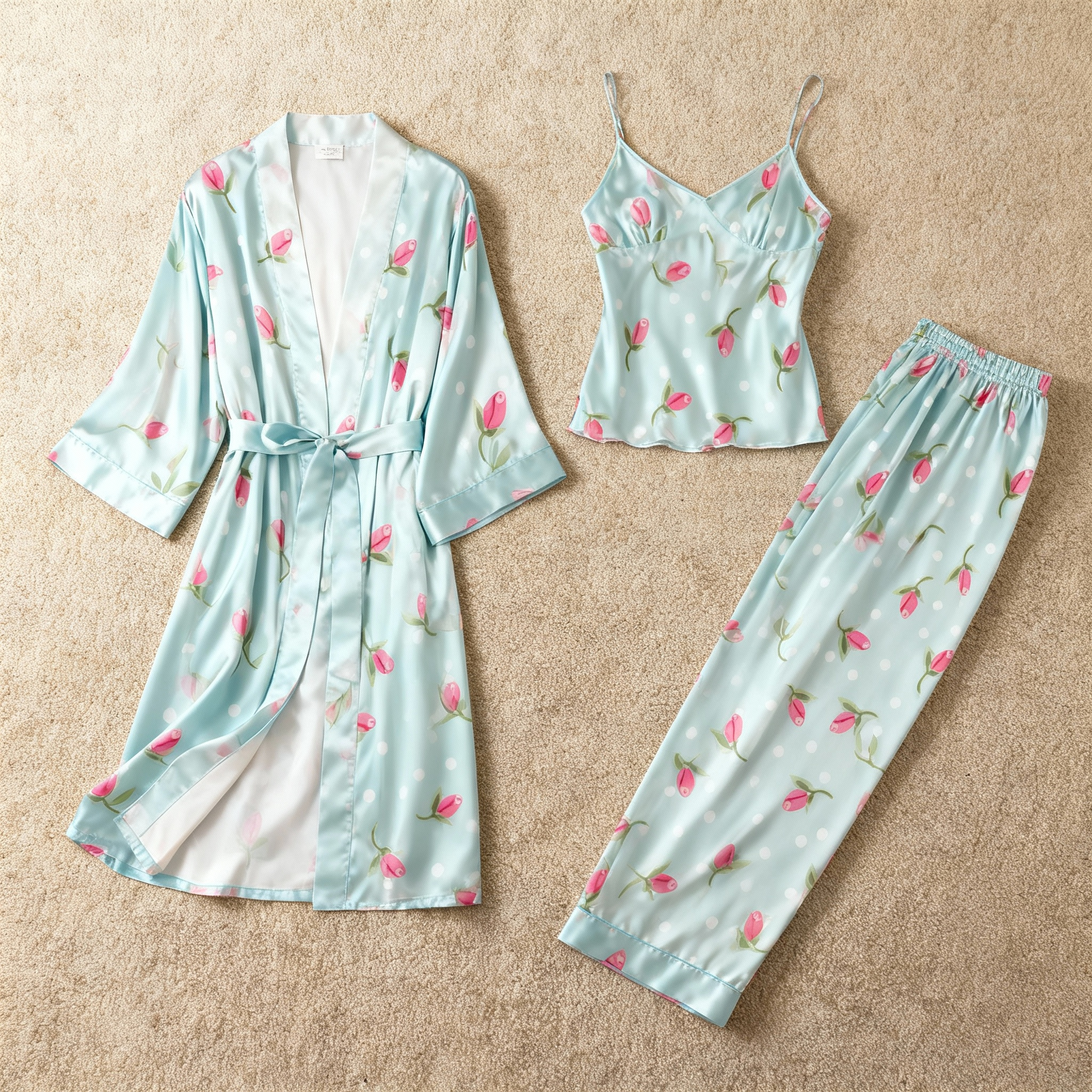 Women's 3-Piece Pink Floral & Polka Dots Loungewear