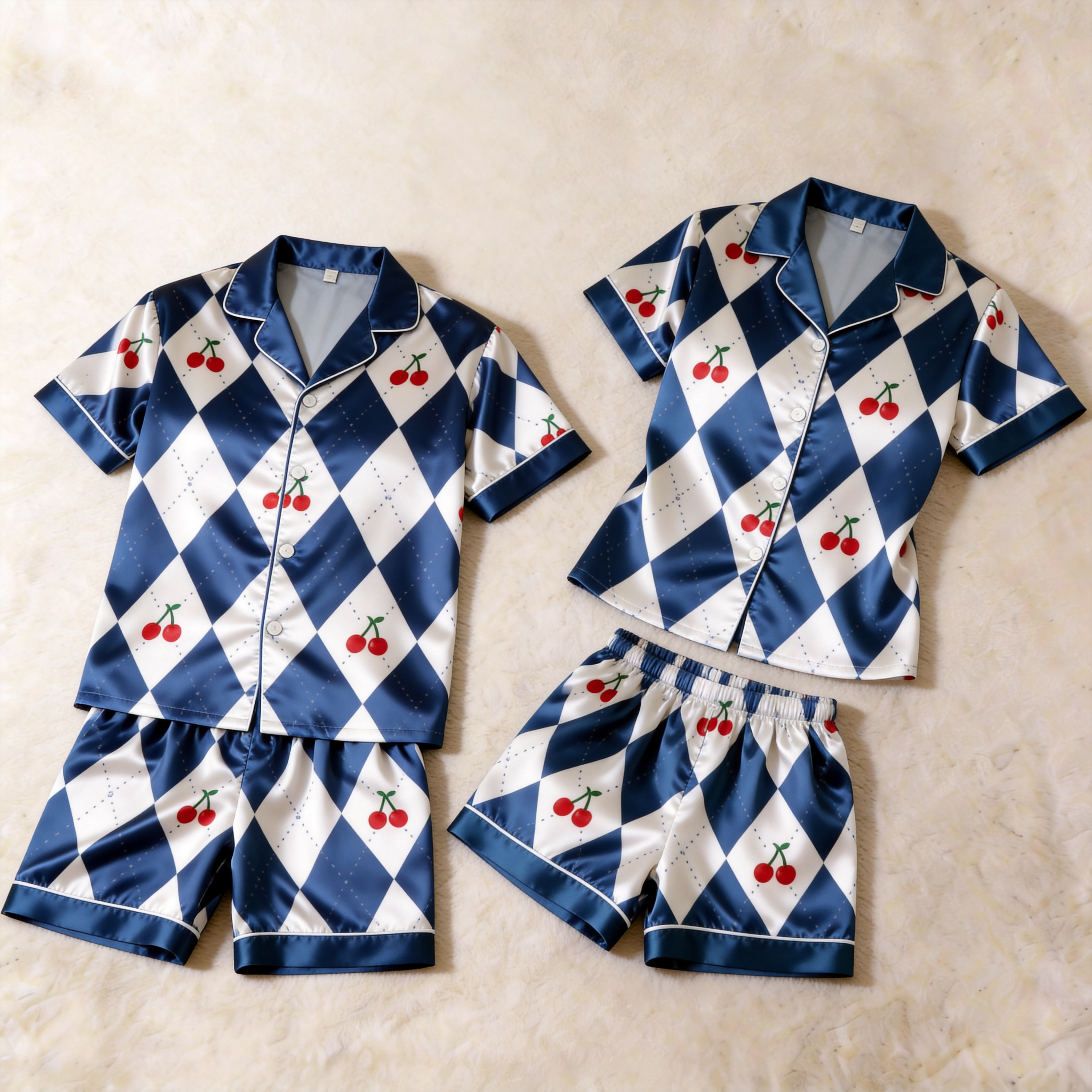 Silky Satin Navy Plaid Print Pajama Set – Creative Couple Sleepwear