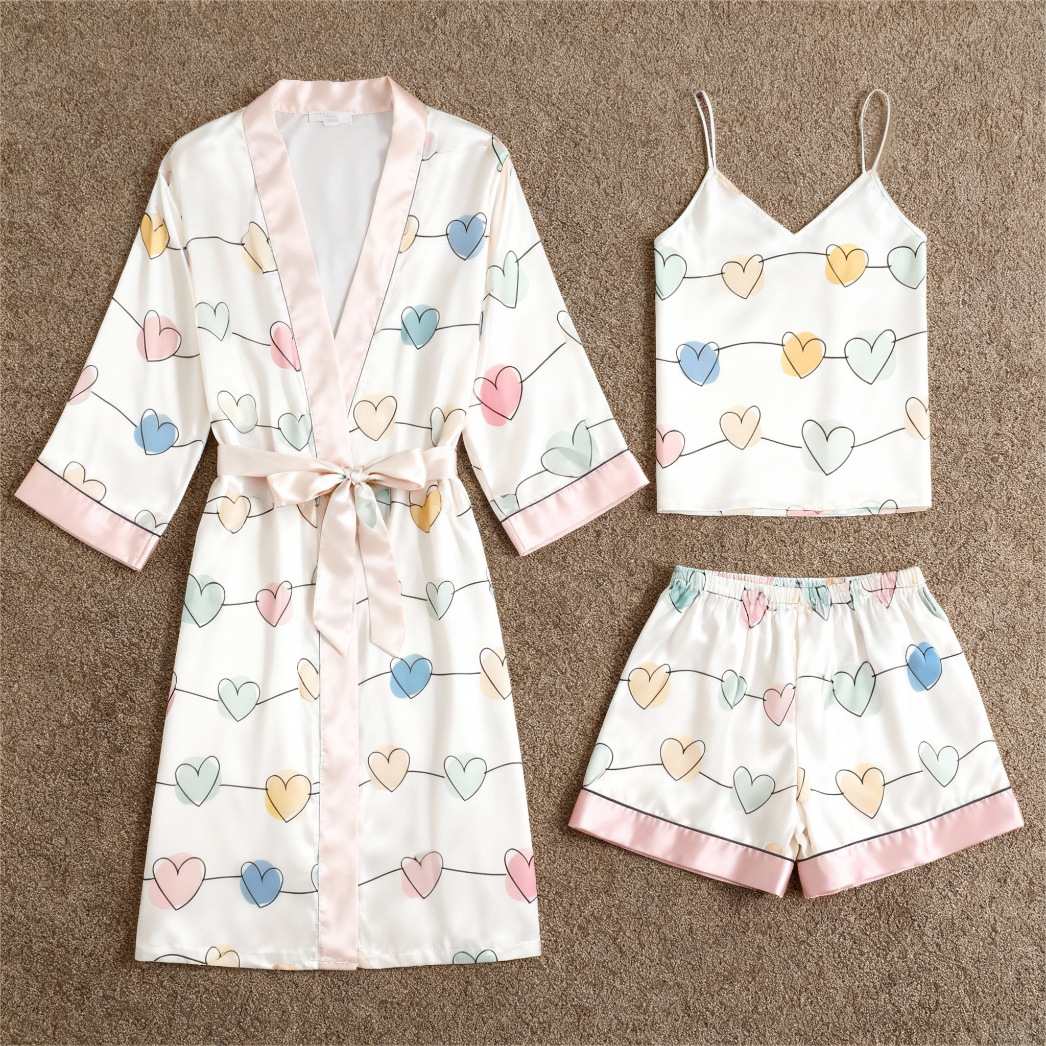 Elegant Satin 3-Piece Loungewear Set with Simple Pattern Design