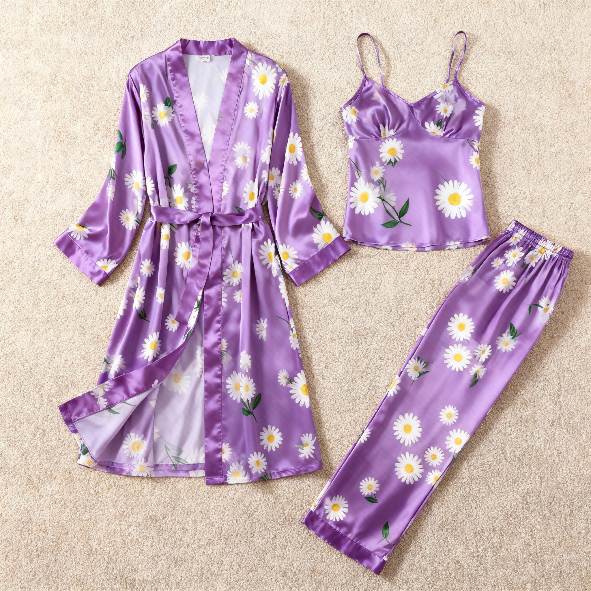 Women's 3-Piece Dreamy Purple Satin Loungewear