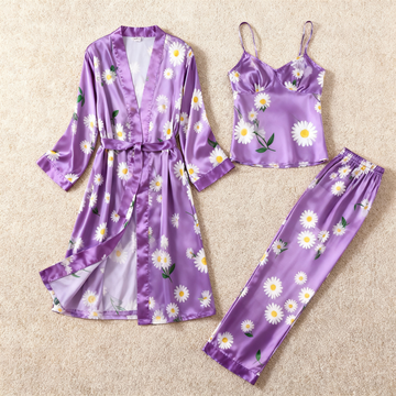 Women's 3-Piece Dreamy Purple Satin Loungewear