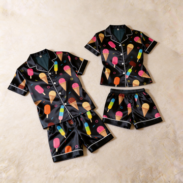 Satin Artistic Print Pajama Set – Unique Couple Sleepwear
