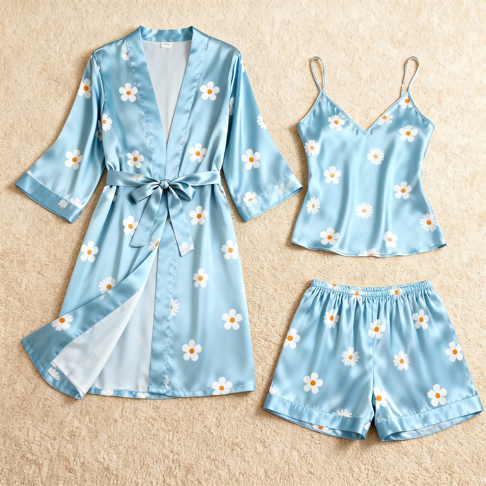 Whisper Floral Motif 3-Piece Satin Lounge Set for Women