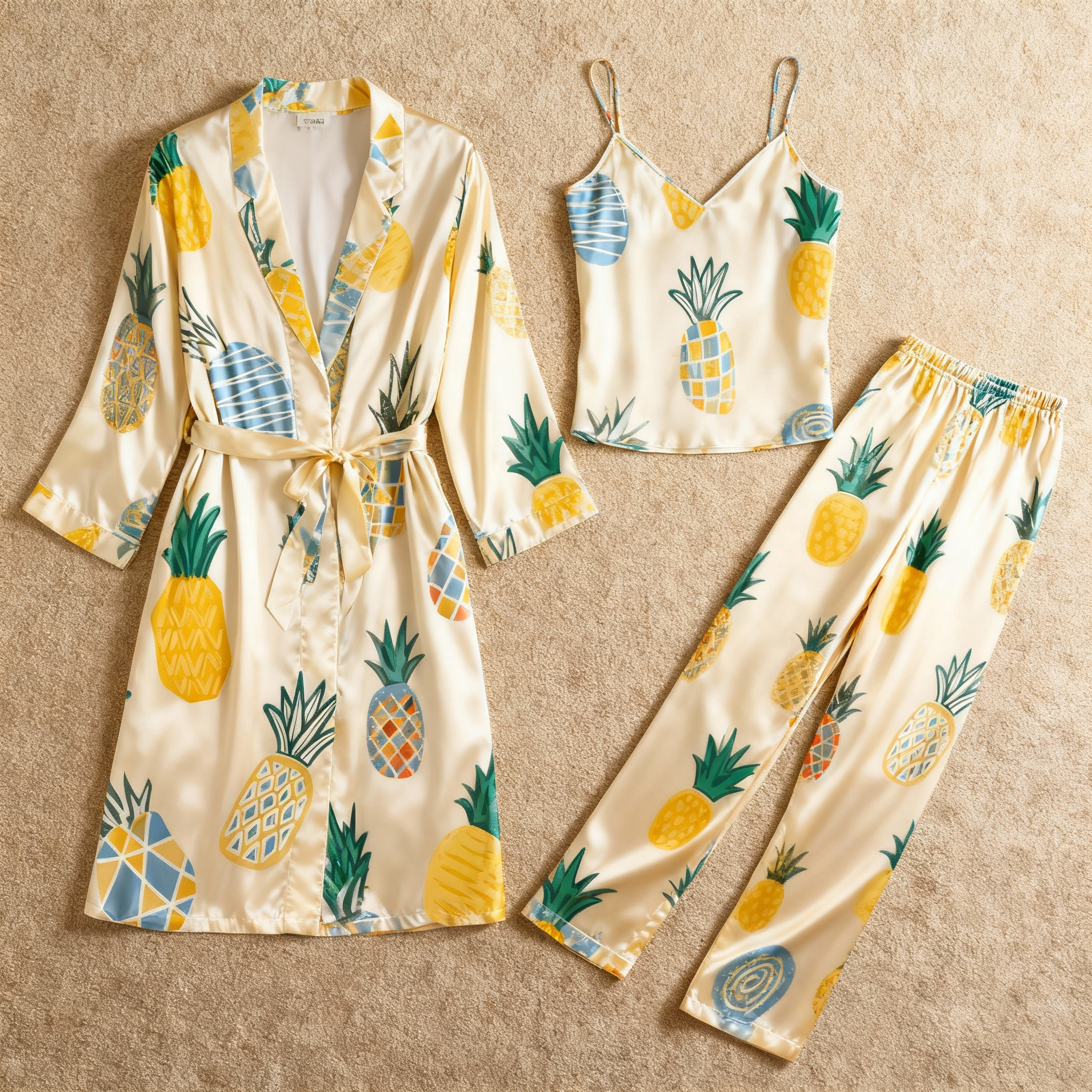 Women's 3-Piece Juicy Fruit Satin Loungewear