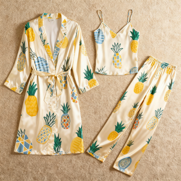 Women's 3-Piece Juicy Fruit Satin Loungewear