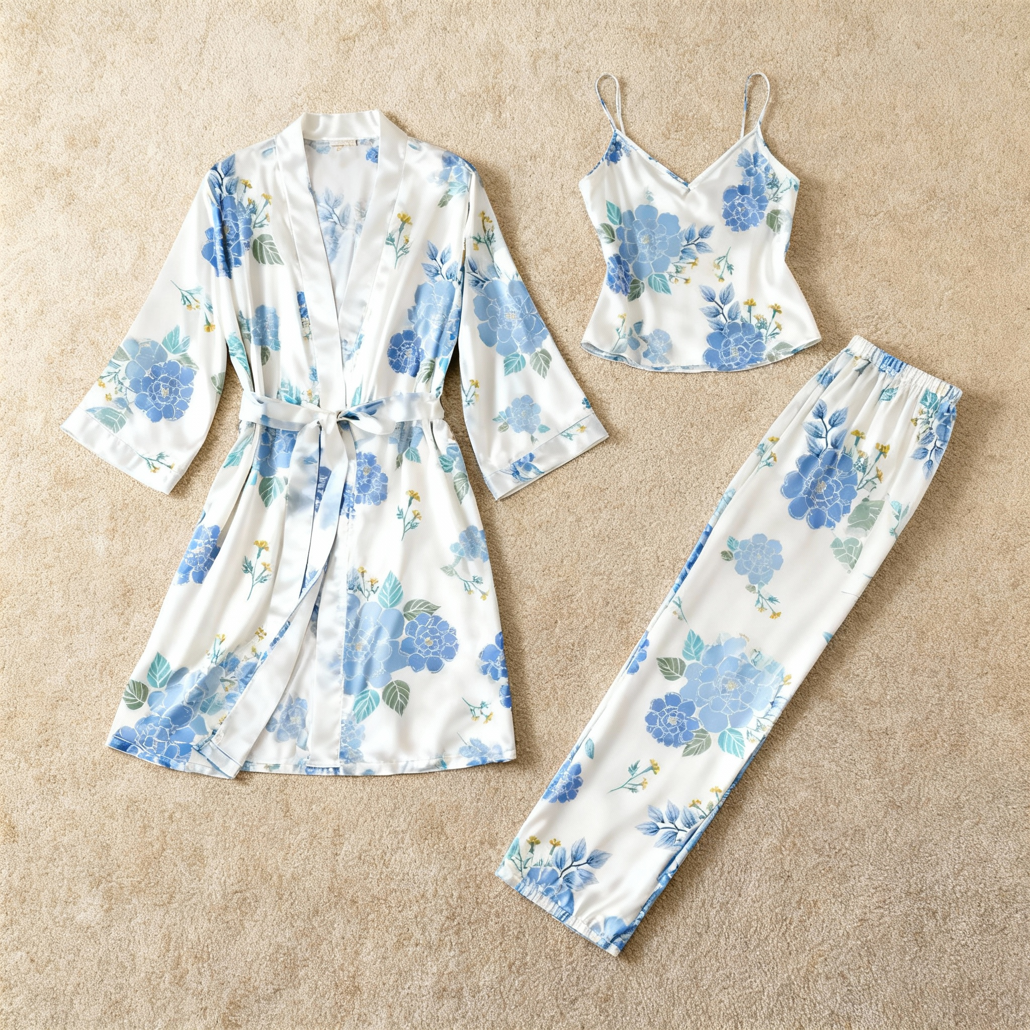 Satin 3-Piece Floral Sleepwear Set for Women