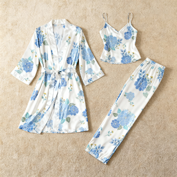 Satin 3-Piece Floral Sleepwear Set for Women