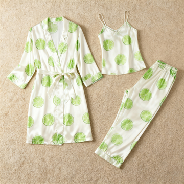 Satin 3-Piece Juicy Fruits Sleepwear Set for Women
