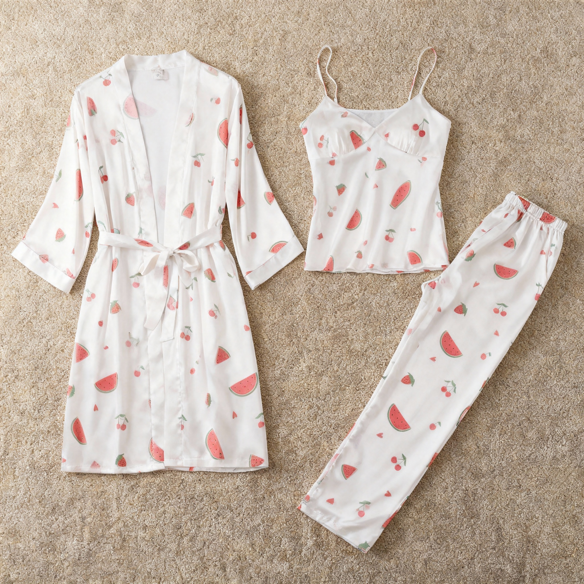 Satin 3-Piece Playful Fruit Sleepwear Set for Women