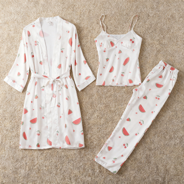 Satin 3-Piece Playful Fruit Sleepwear Set for Women