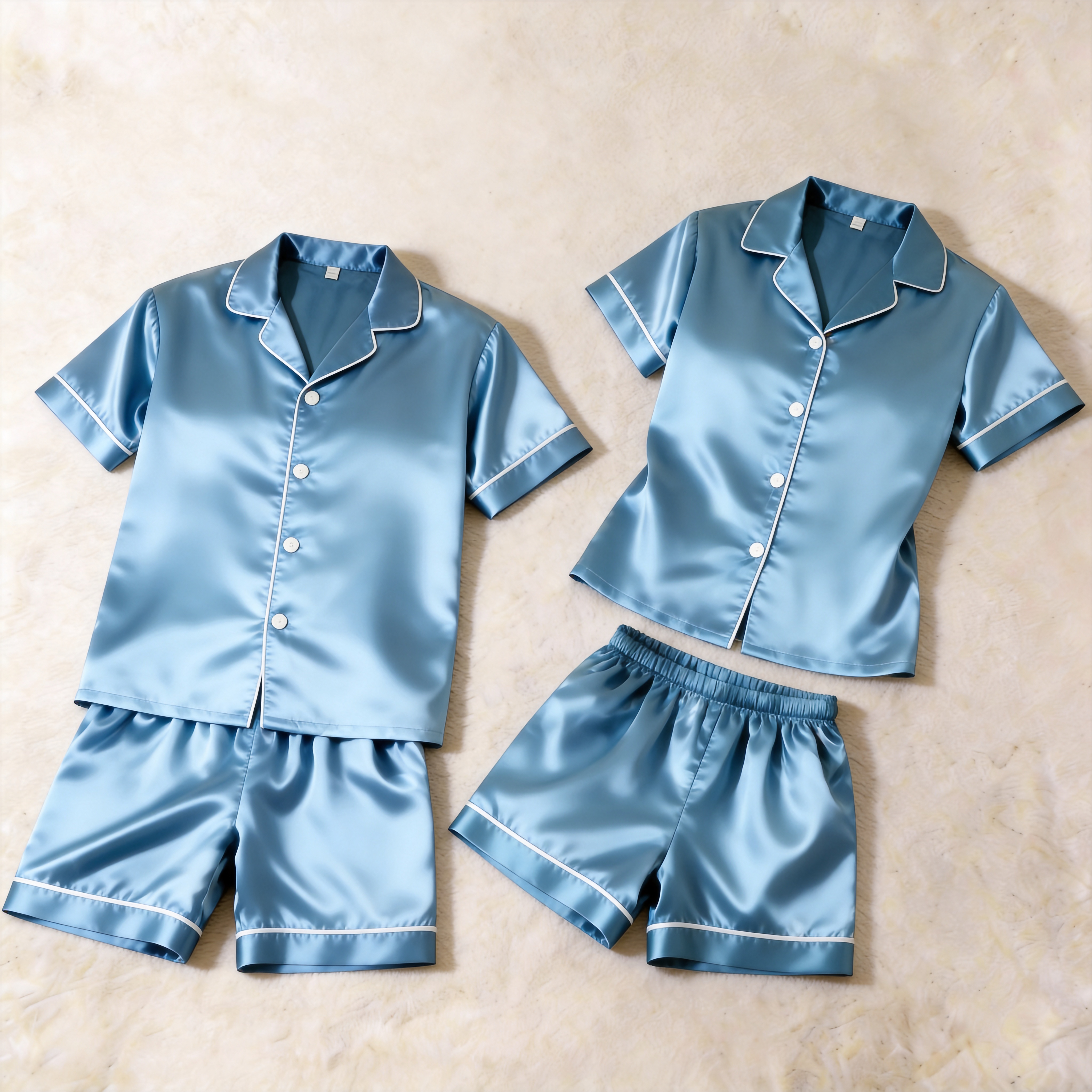 Elegant Satin Blue Solid Sleepwear – Understated Luxury Couple Set