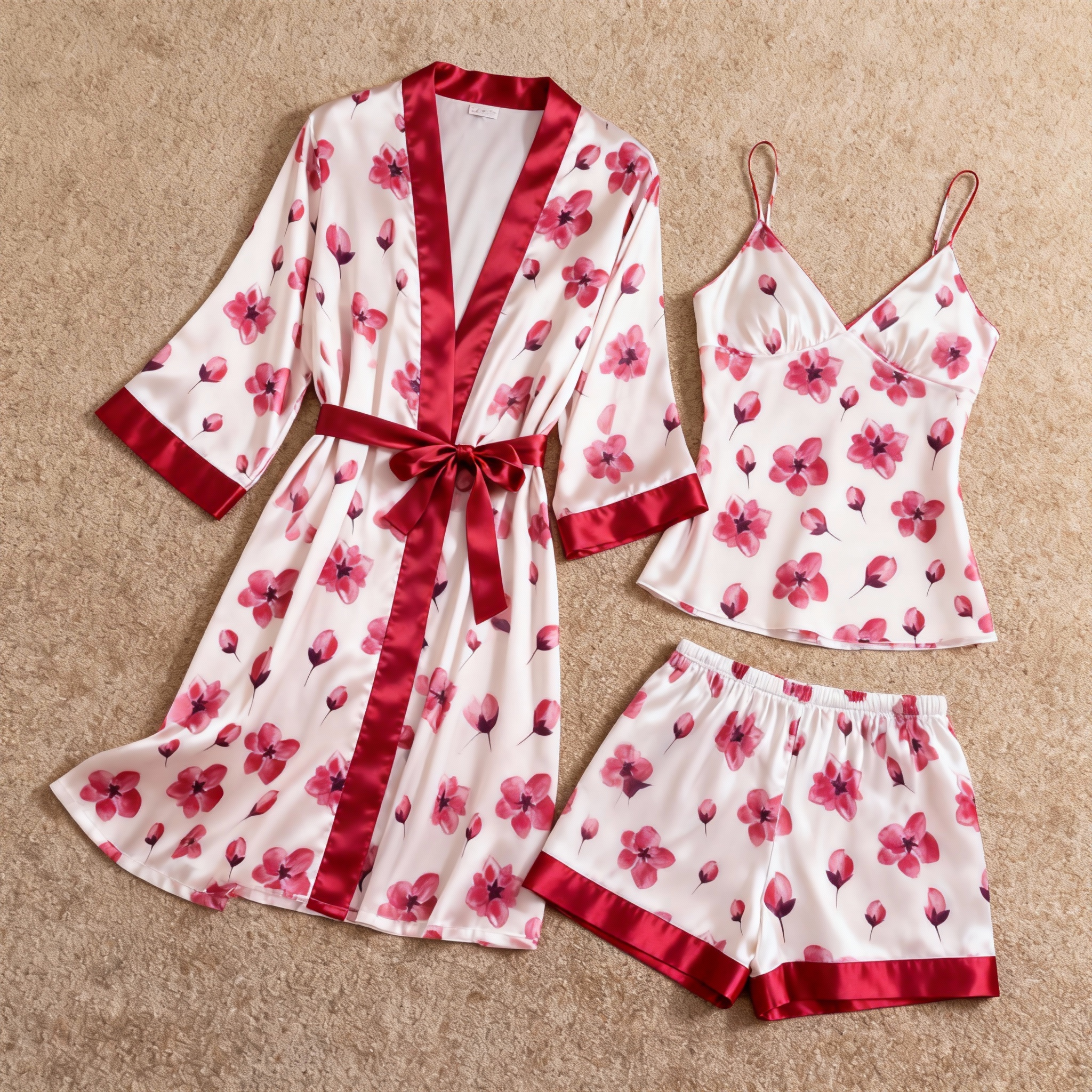 Satin 3-Piece Loungewear Set with Vibrant Floral Pattern