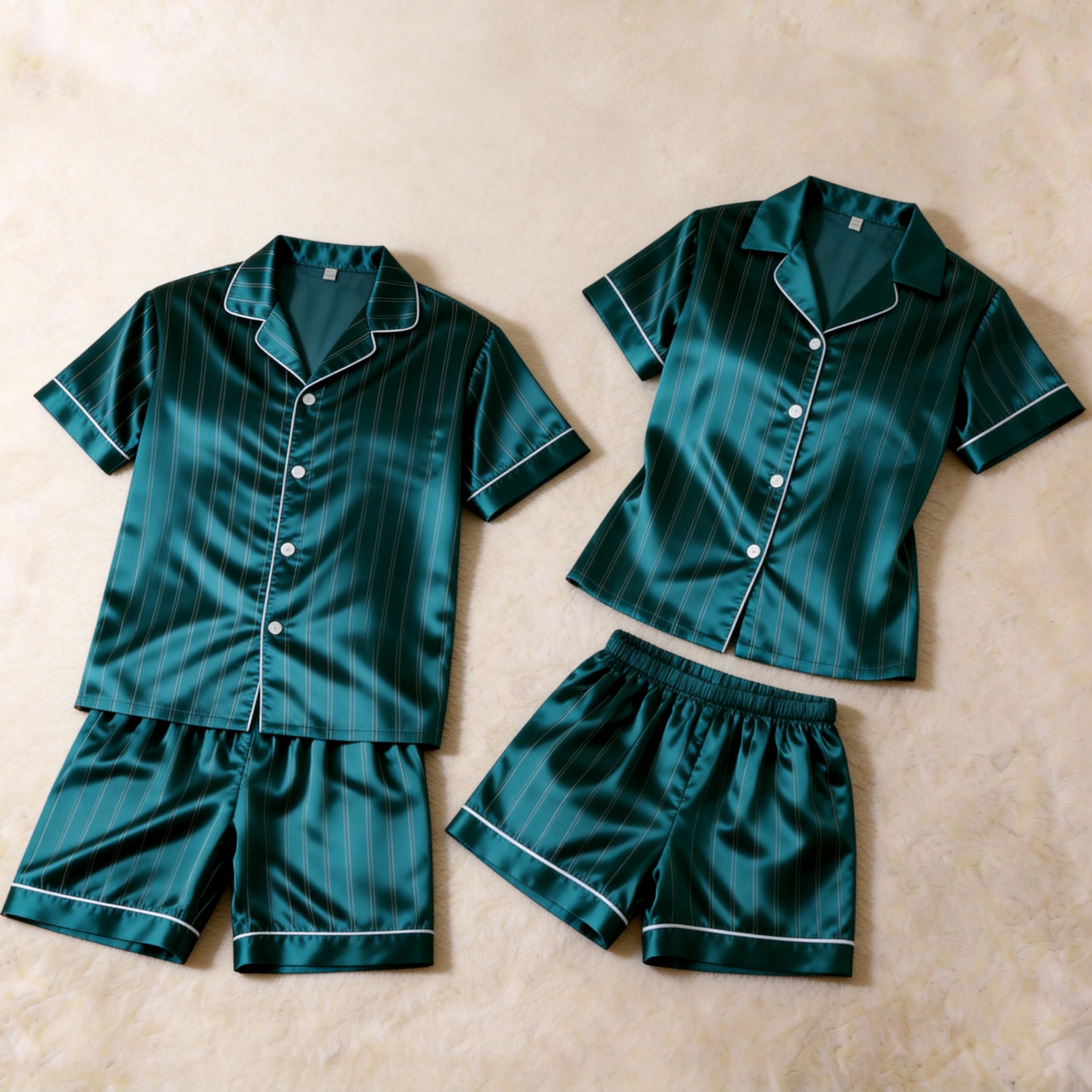 Vintage Striped Design Satin Solid Sleepwear – Understated Luxury Couple Set