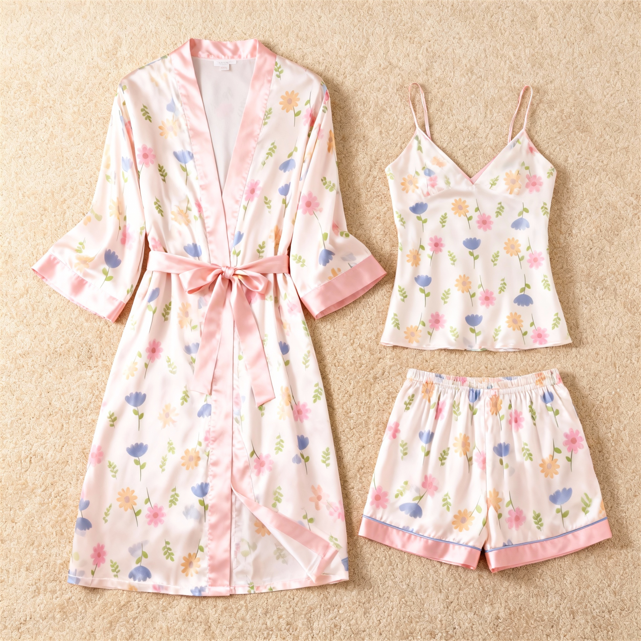 Soft Floral & Dreamscape Satin Sleepwear Trio for Women