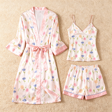Soft Floral & Dreamscape Satin Sleepwear Trio for Women