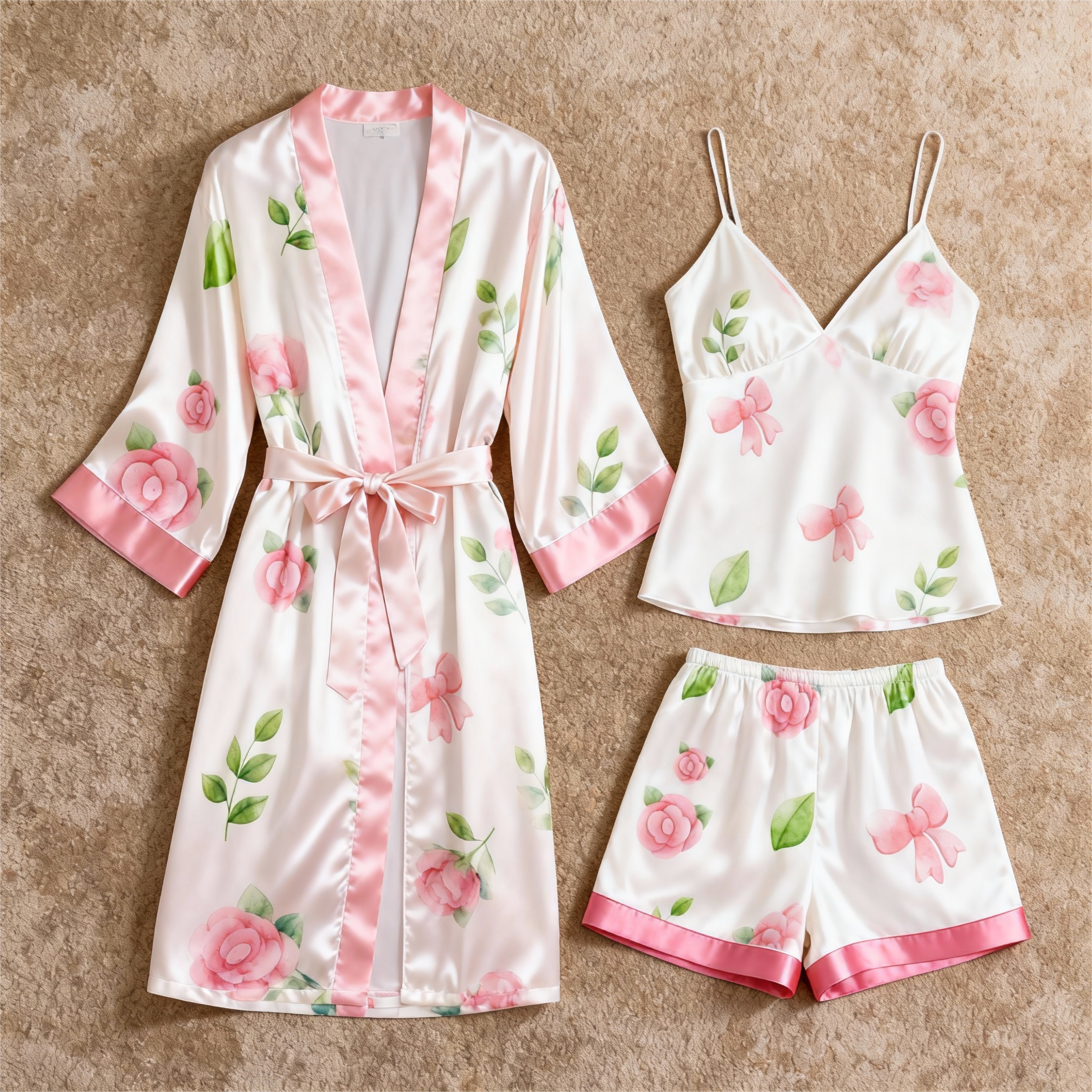 Women's Premium Satin Sleep Set Featuring Floral Design