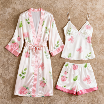 Women's Premium Satin Sleep Set Featuring Floral Design