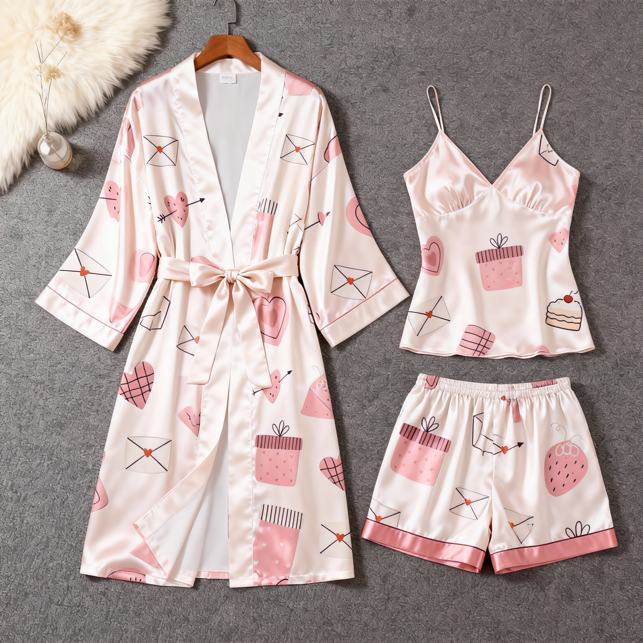 Women's Premium Satin Sleep Set Featuring Pink Pattern Design