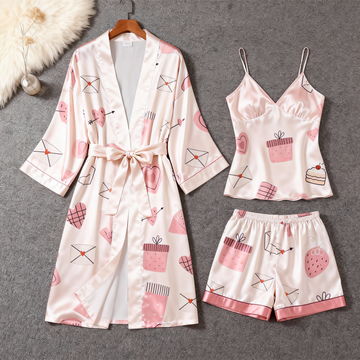 Women's Premium Satin Sleep Set Featuring Pink Pattern Design