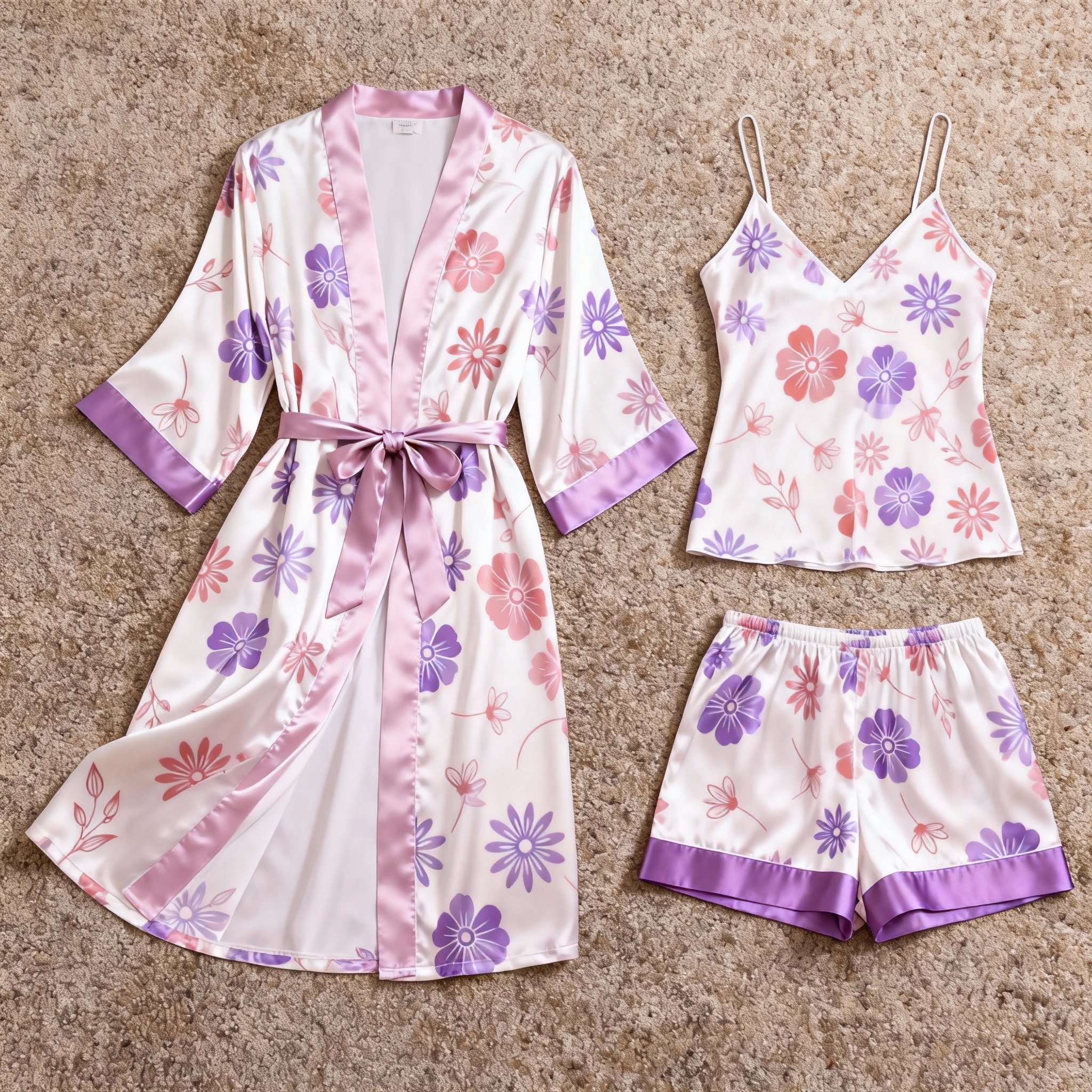 Women's Premium Satin Sleep Set Featuring Elegant Floral Design