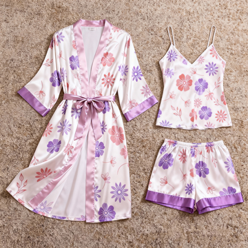 Women's Premium Satin Sleep Set Featuring Elegant Floral Design
