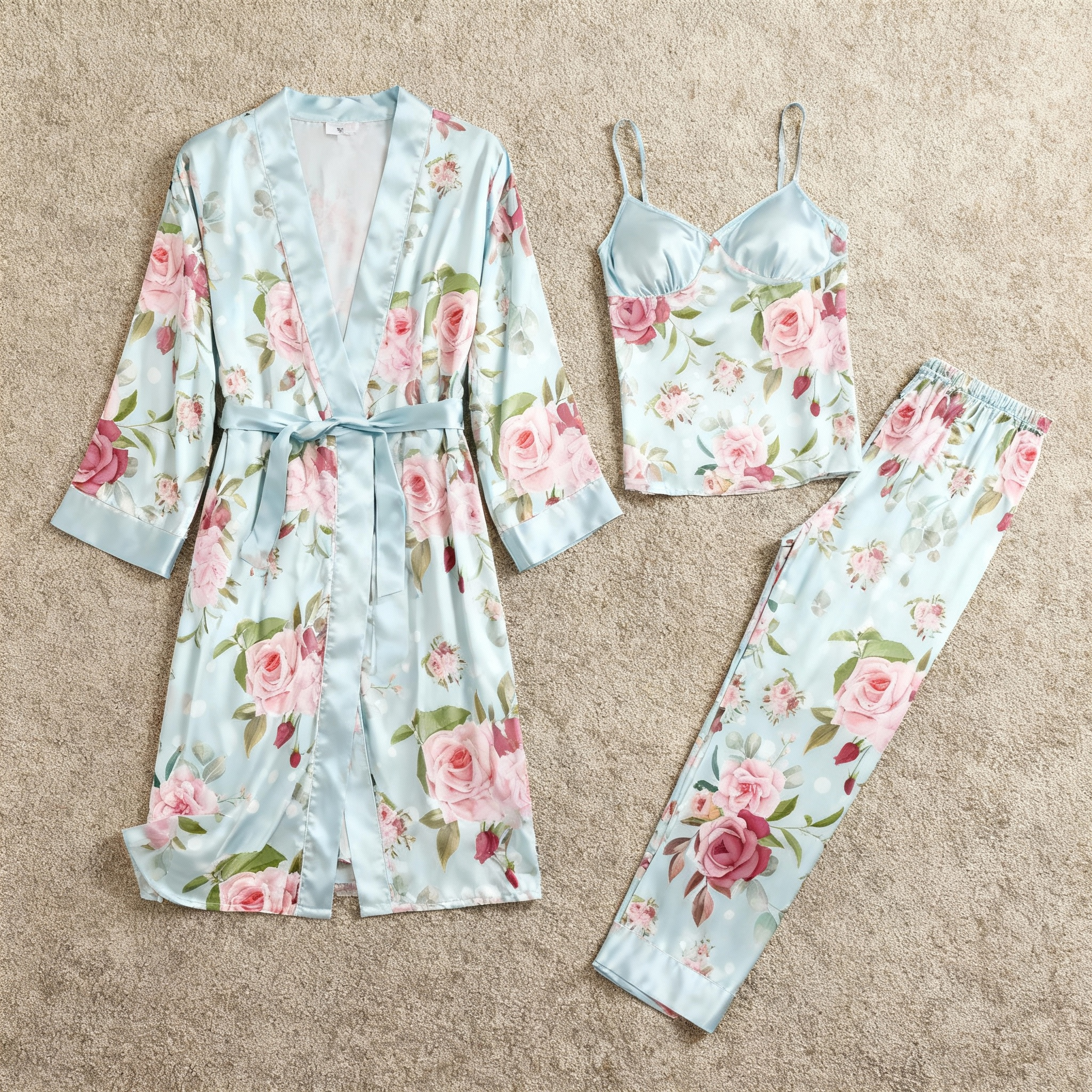 Satin 3-Piece Elegant Floral Sleepwear Set for Women