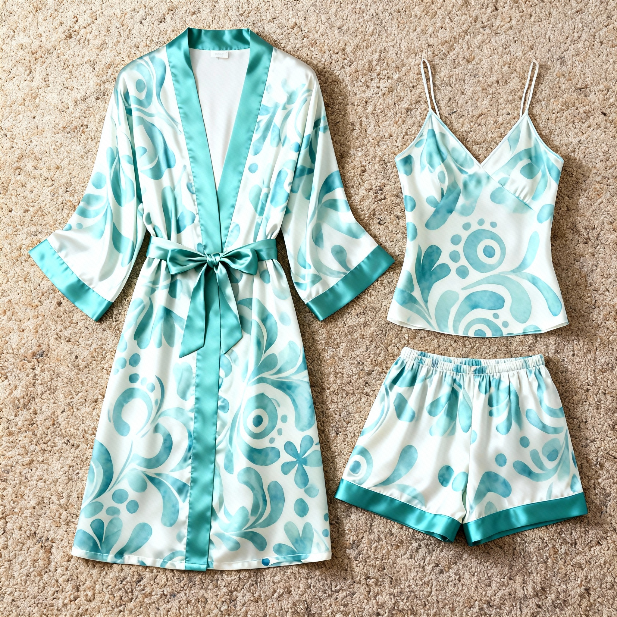 Women's Premium Satin Sleep Set Featuring Botanical Design