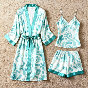 Women's Premium Satin Sleep Set Featuring Botanical Design