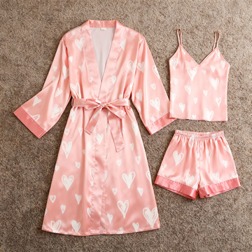 Women's Premium Satin Sleep Set Featuring Soft Sweet Heart Design