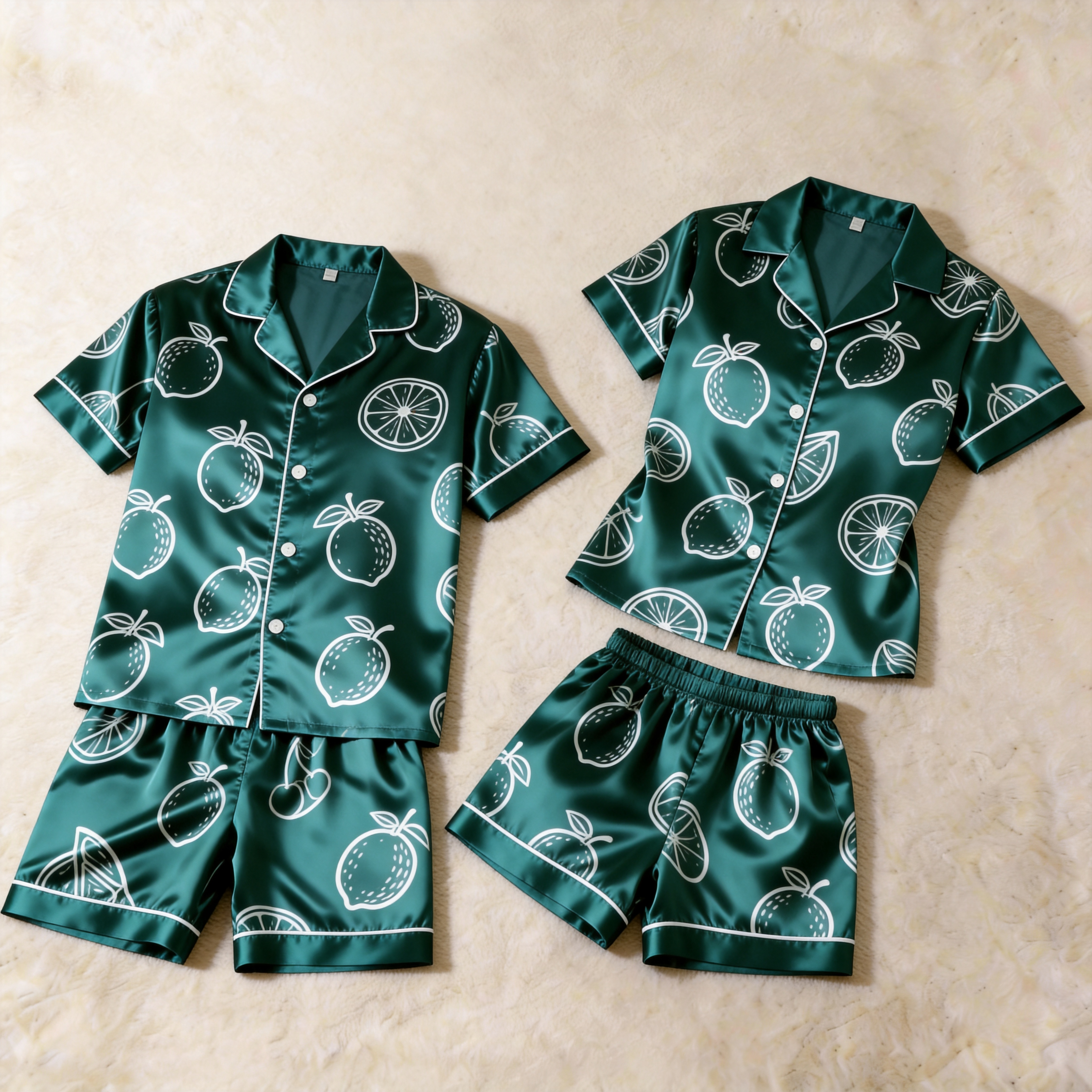 Silky Satin Summer Pattern Pajama Set – Elegant Couple Sleepwear