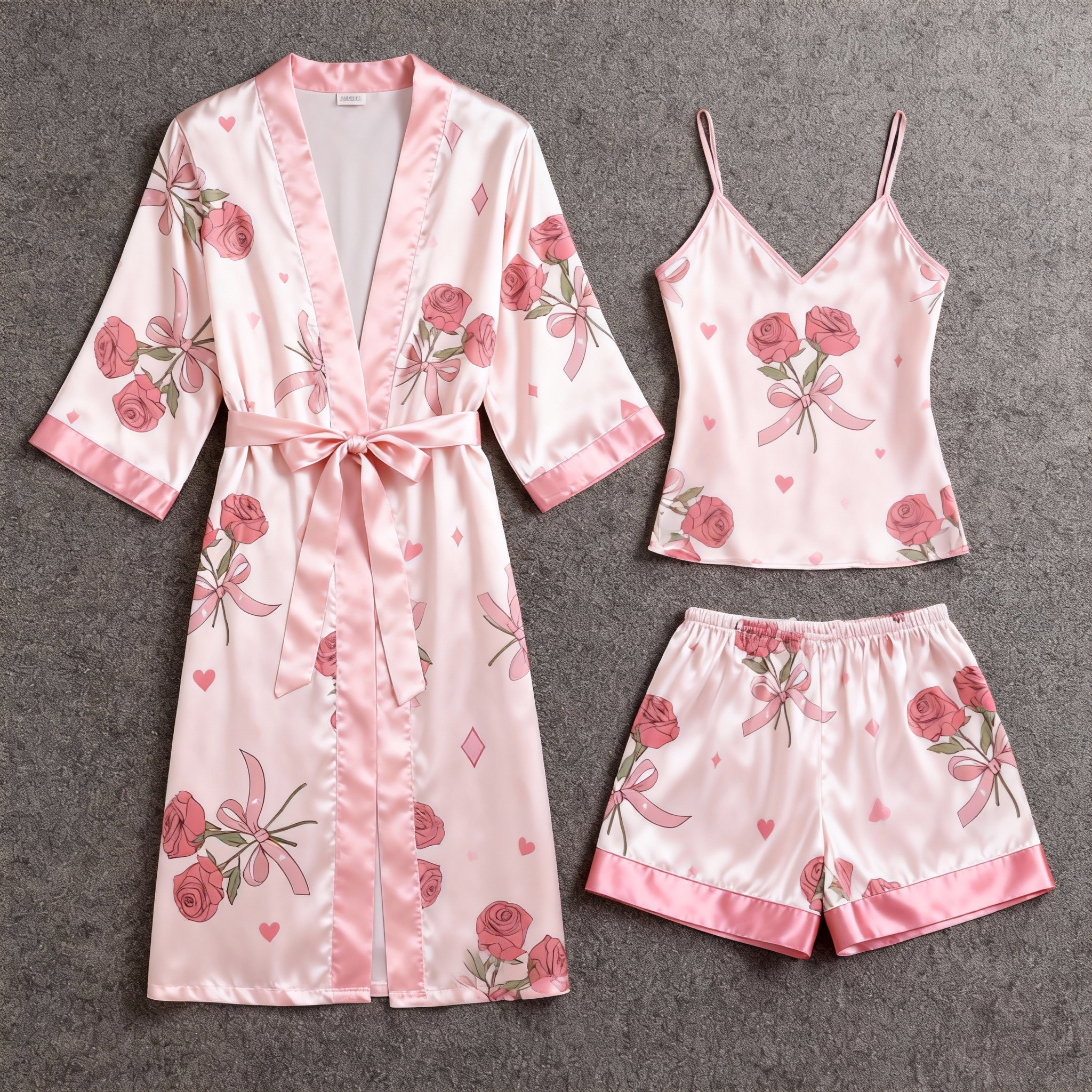 Women's Premium Satin Sleep Set Featuring Rose Design