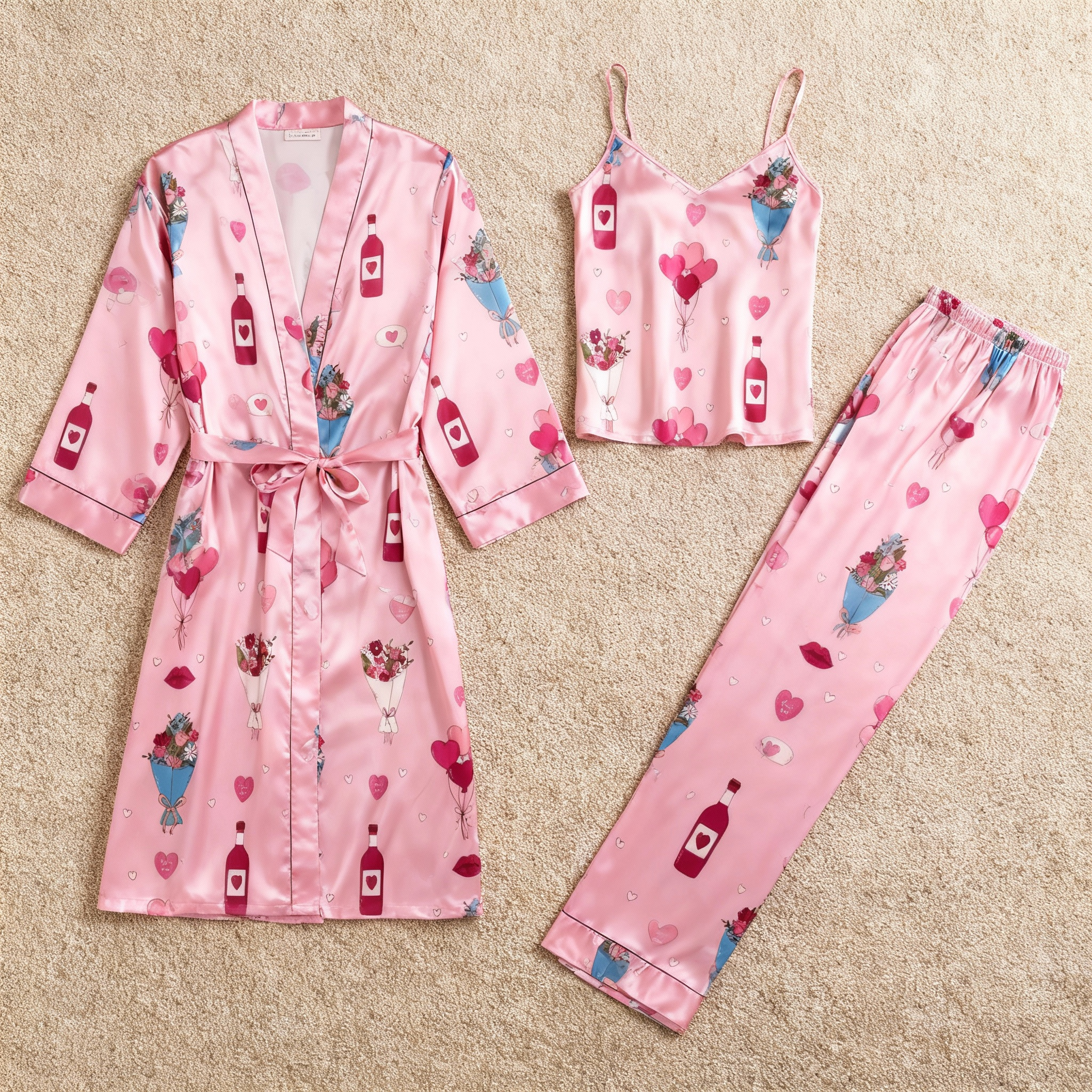 Satin 3-Piece Midnight Romance Sleepwear Set for Women
