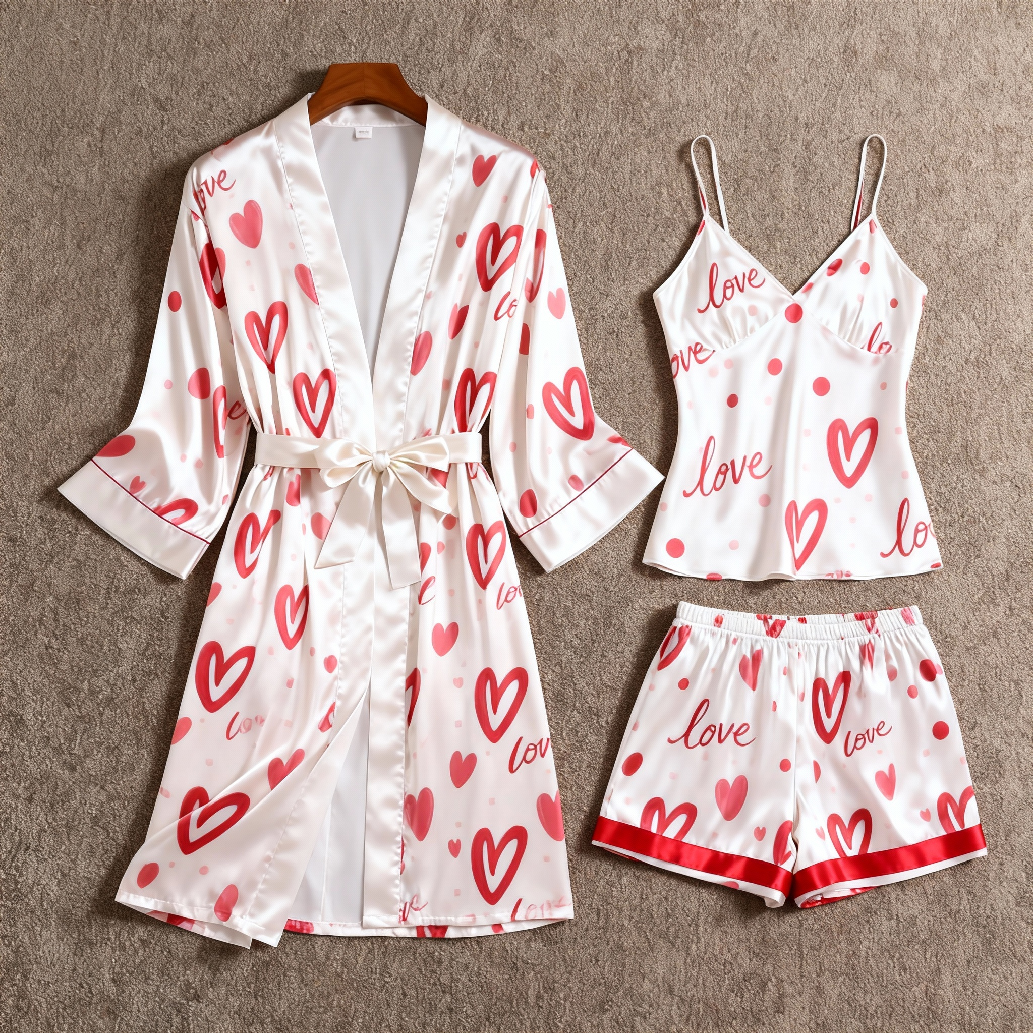 Women's Premium Satin Sleep Set Featuring Love & Heart Design