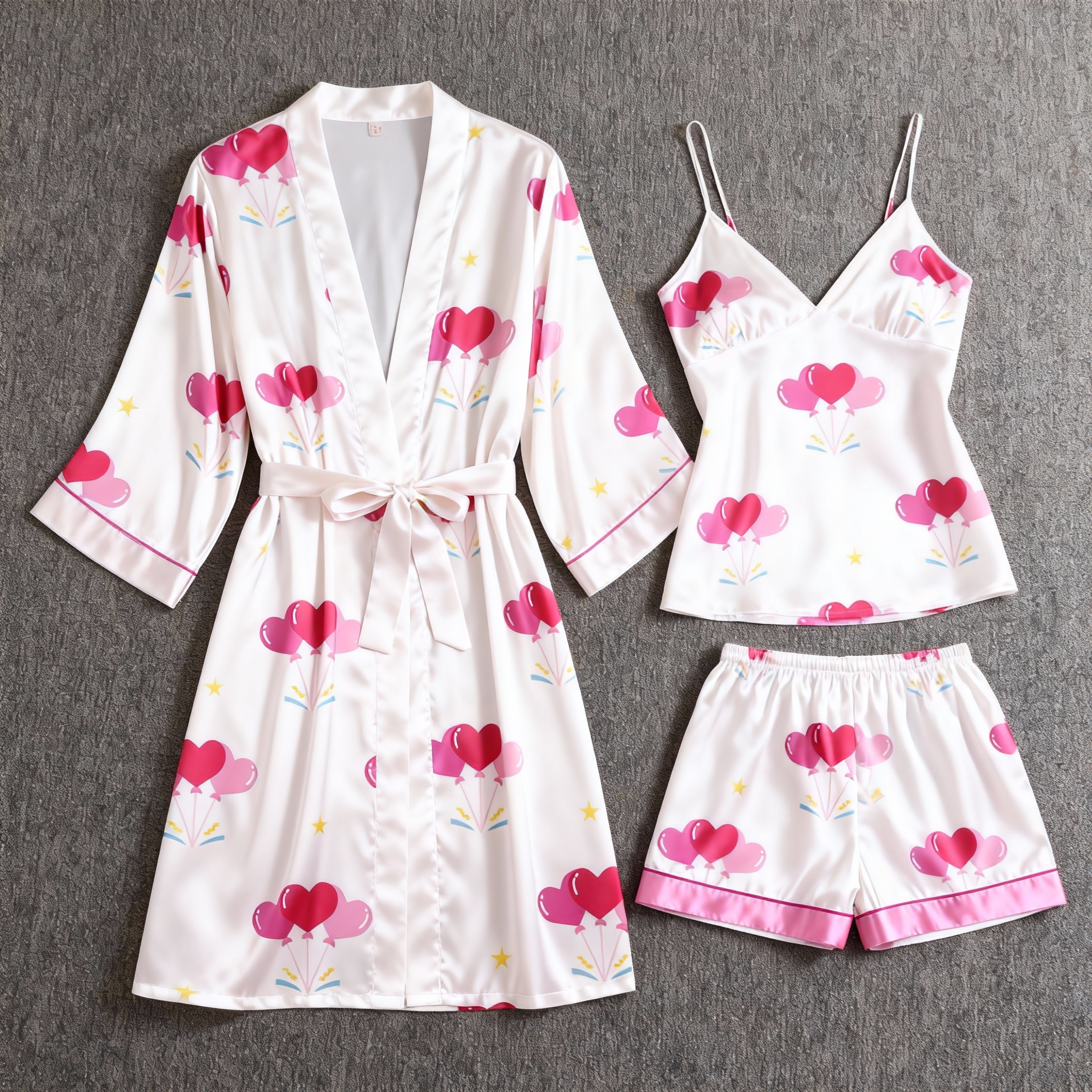Women's Premium Satin Sleep Set Featuring Pink Heart Design