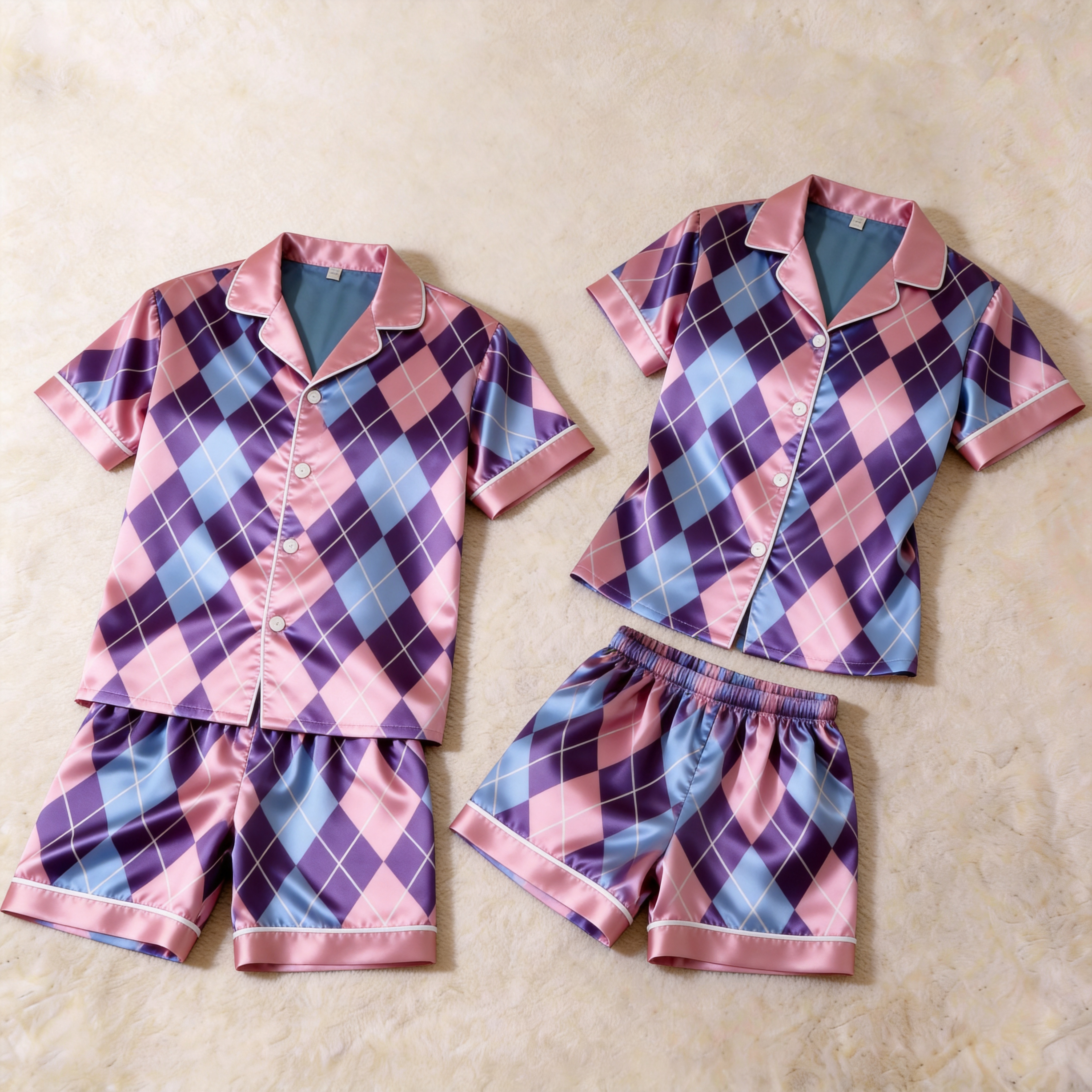 Silky Satin Plaid Print Pajama Set – Classic Couple Sleepwear