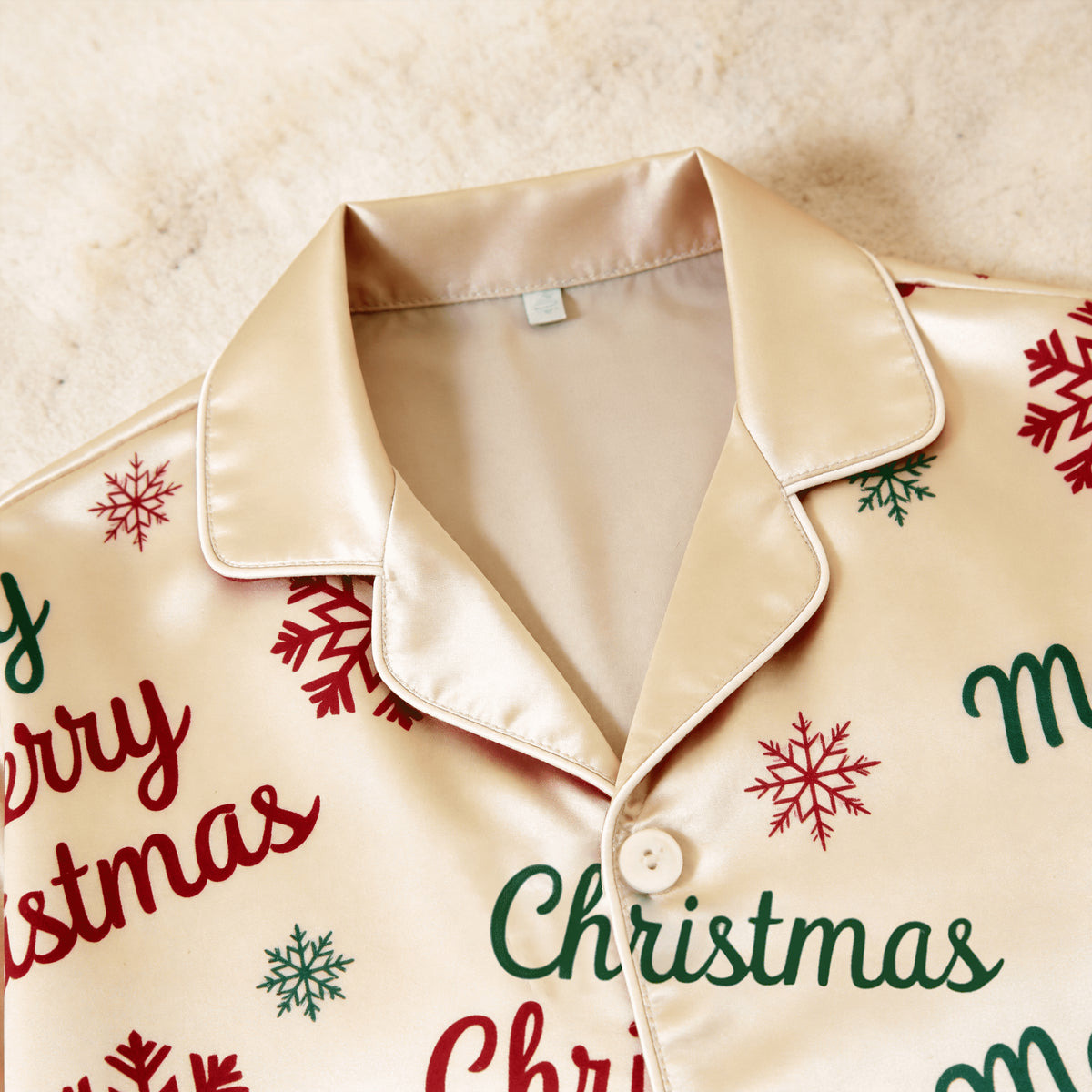 Merry Christmas Snowflake Satin Matching Pajamas for Couples – Long Sleeve Button-Down Top & Pants Sleepwear Set
