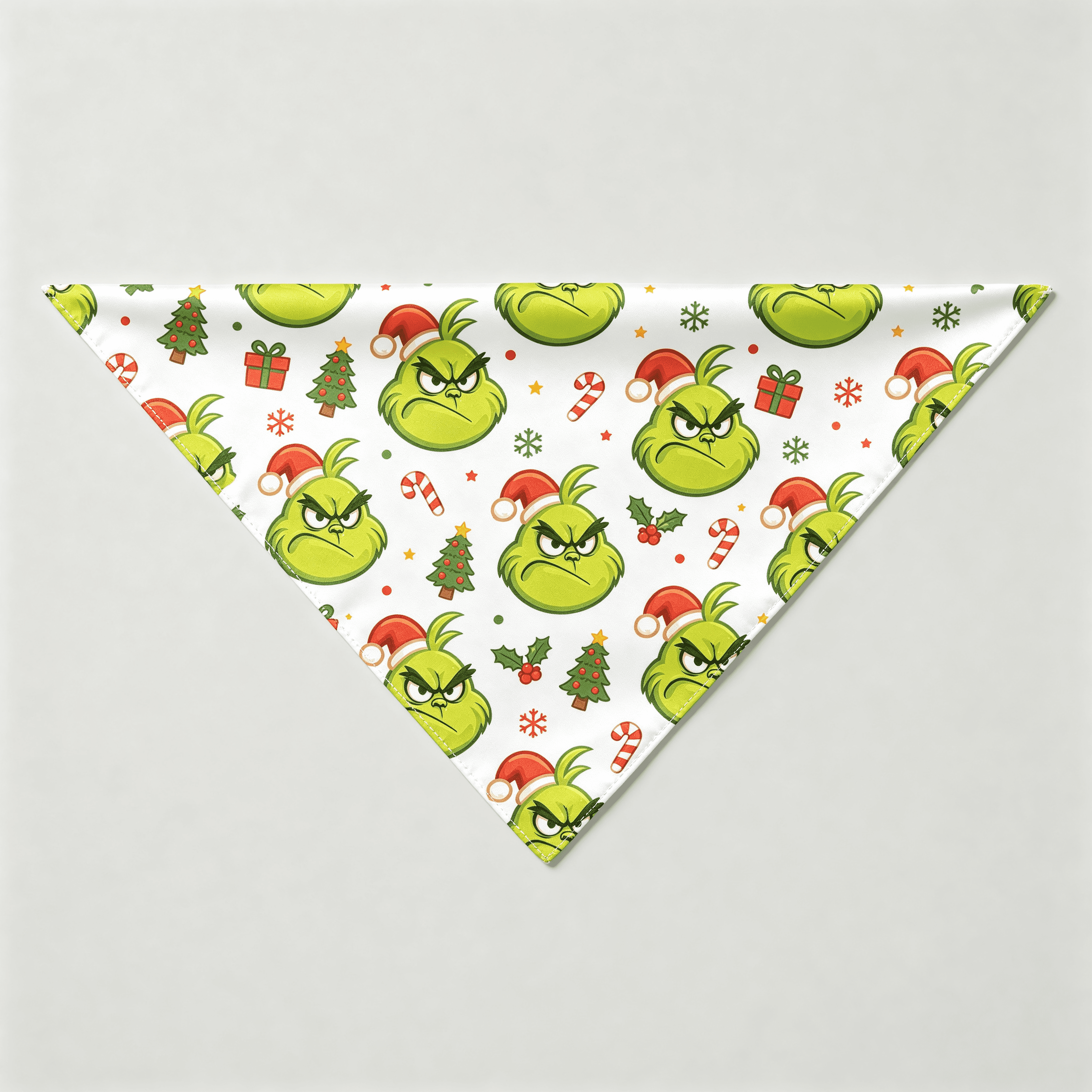 Angry Green Face & Holiday Icon Print Satin Button-Up Family Christmas Pajamas Set