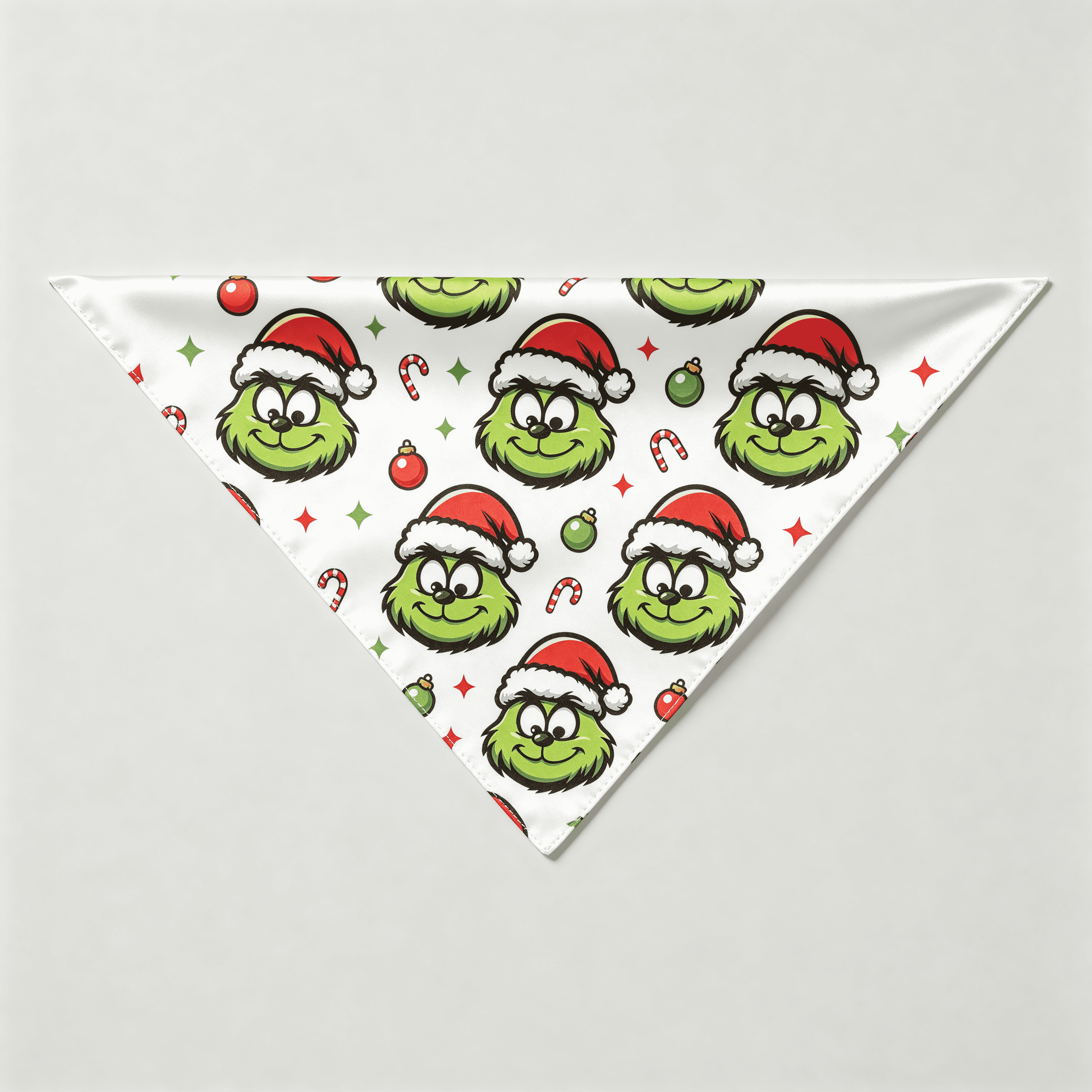 Smiling Green Face & Santa Hat Print Satin Button-Up Family Christmas Pajamas Set