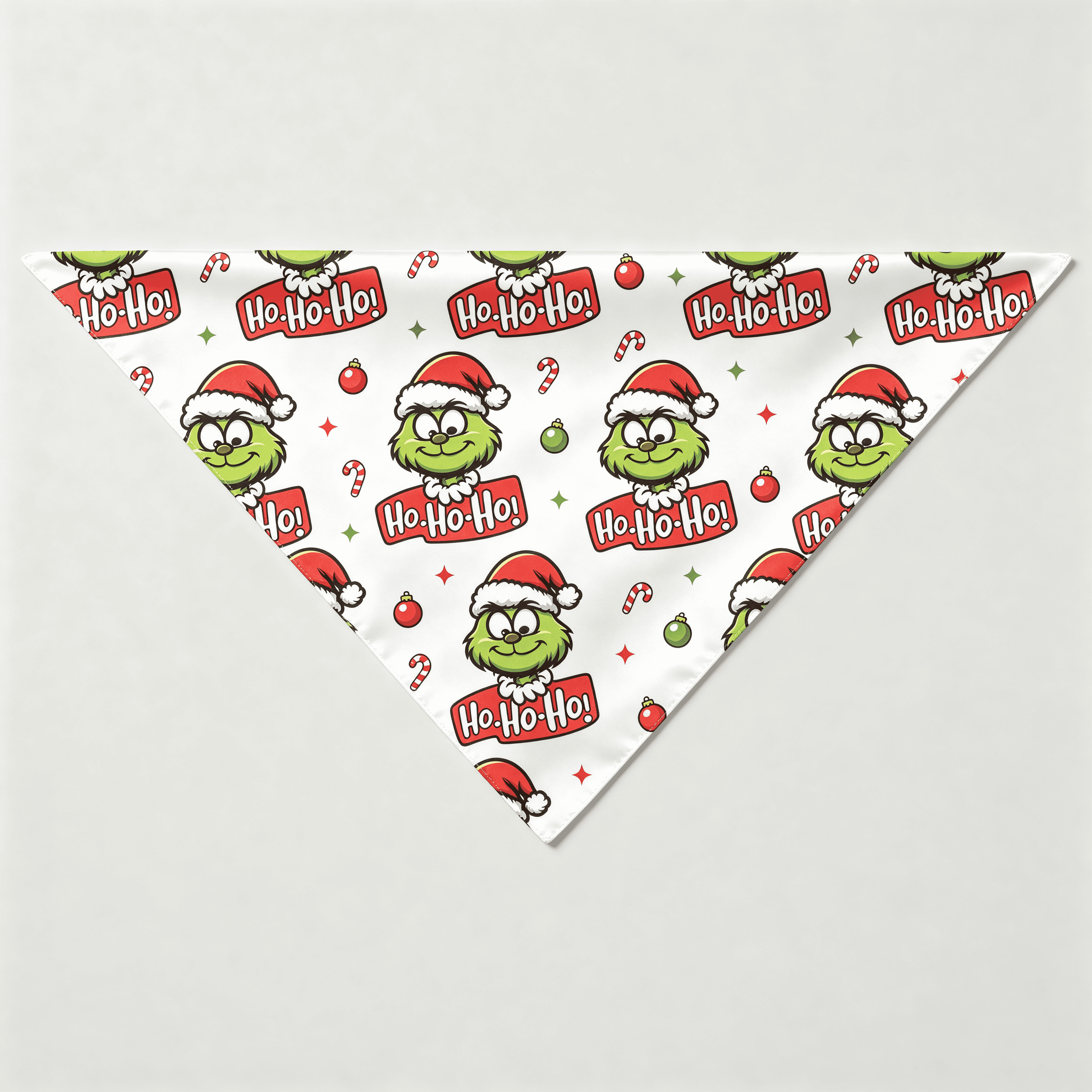 Green Face & Ho-Ho-Ho Text Print Satin Button-Up Family Christmas Pajamas Set