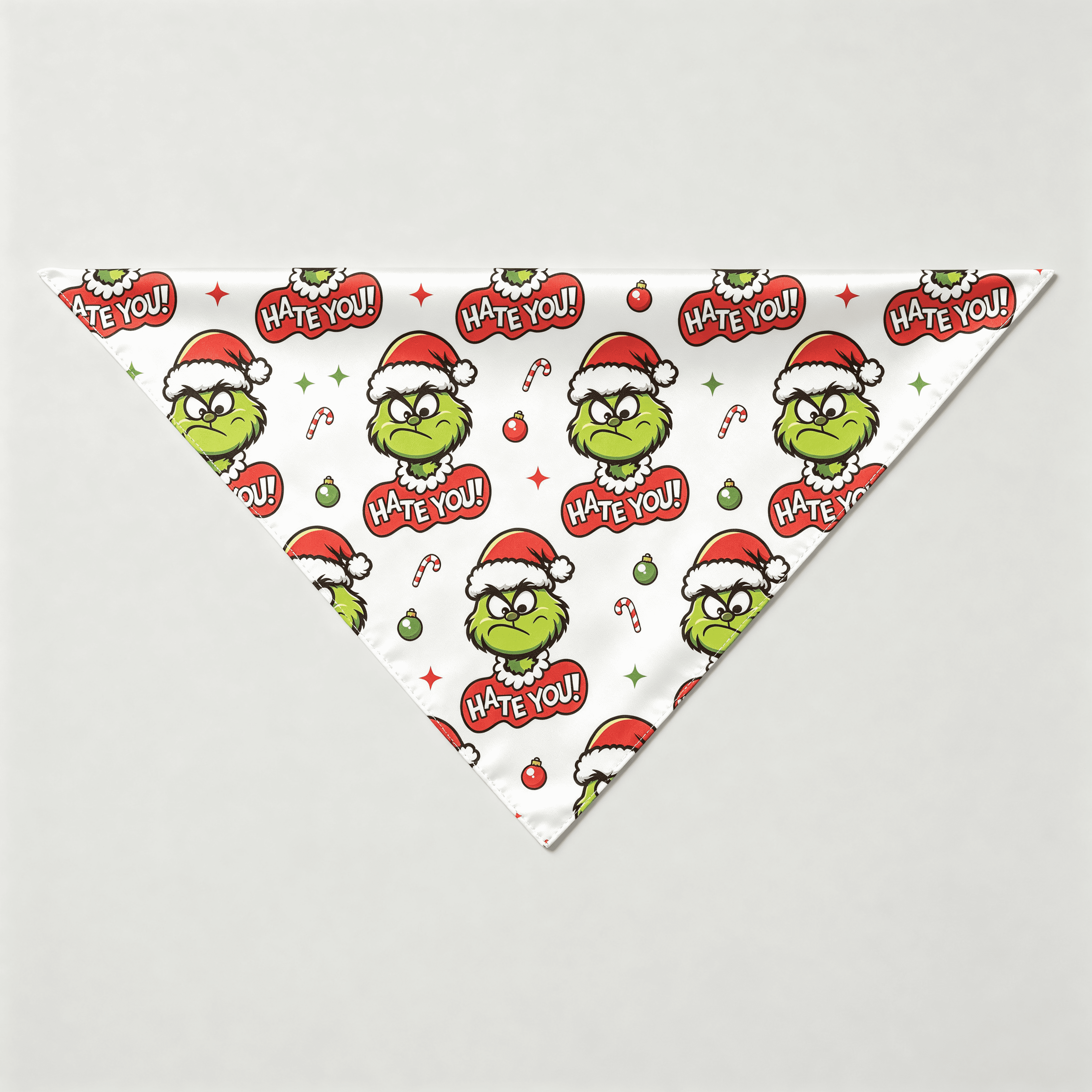 Angry Green Face & "Hate You" Text Print Satin Button-Up Family Christmas Pajamas Set
