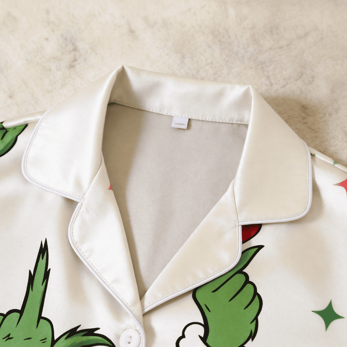 Holiday Gesture and Love Heart Print Satin Matching Pajamas for Couples – Long Sleeve Button-Down Top & Pants Sleepwear Set