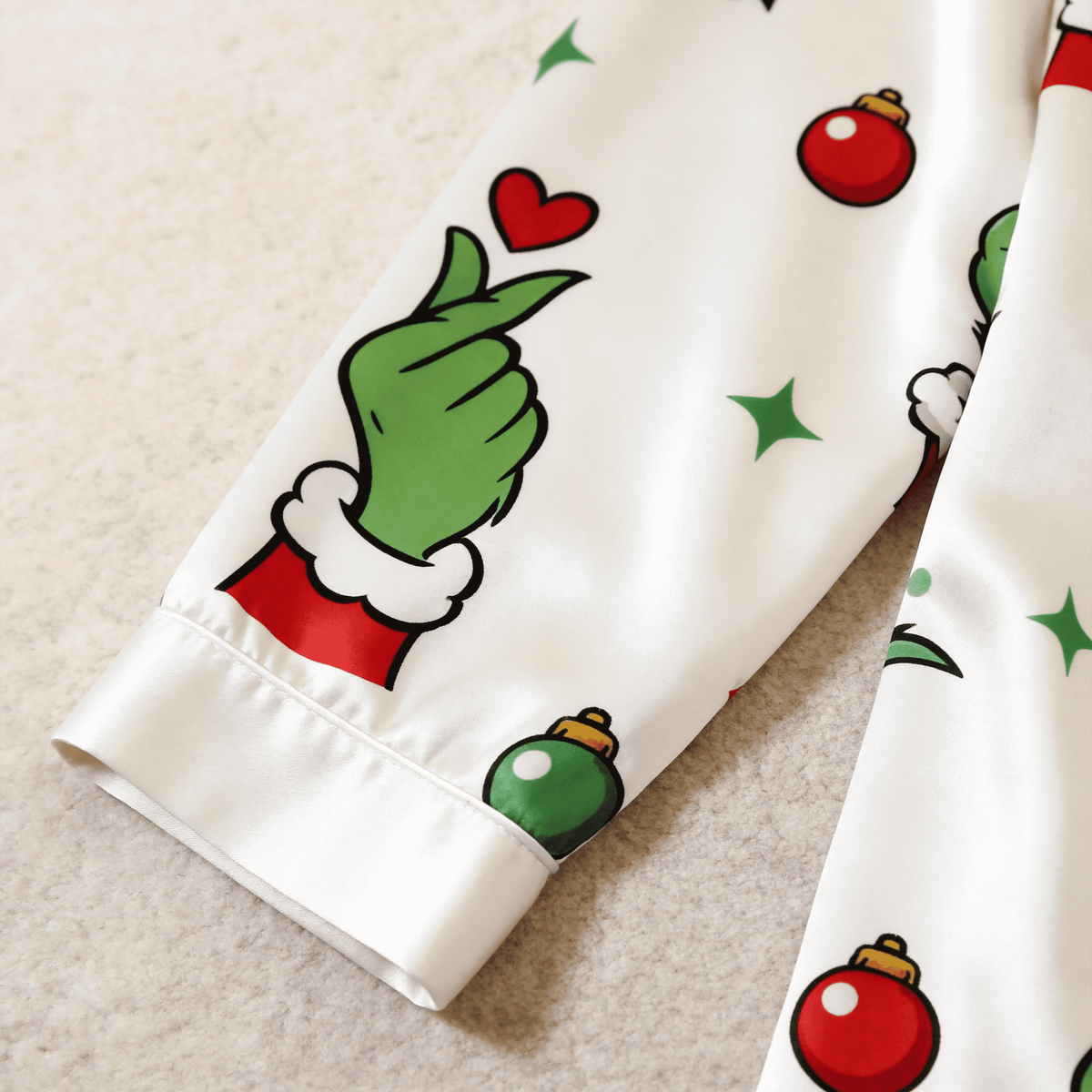 Holiday Gesture and Love Heart Print Satin Matching Pajamas for Couples – Long Sleeve Button-Down Top & Pants Sleepwear Set