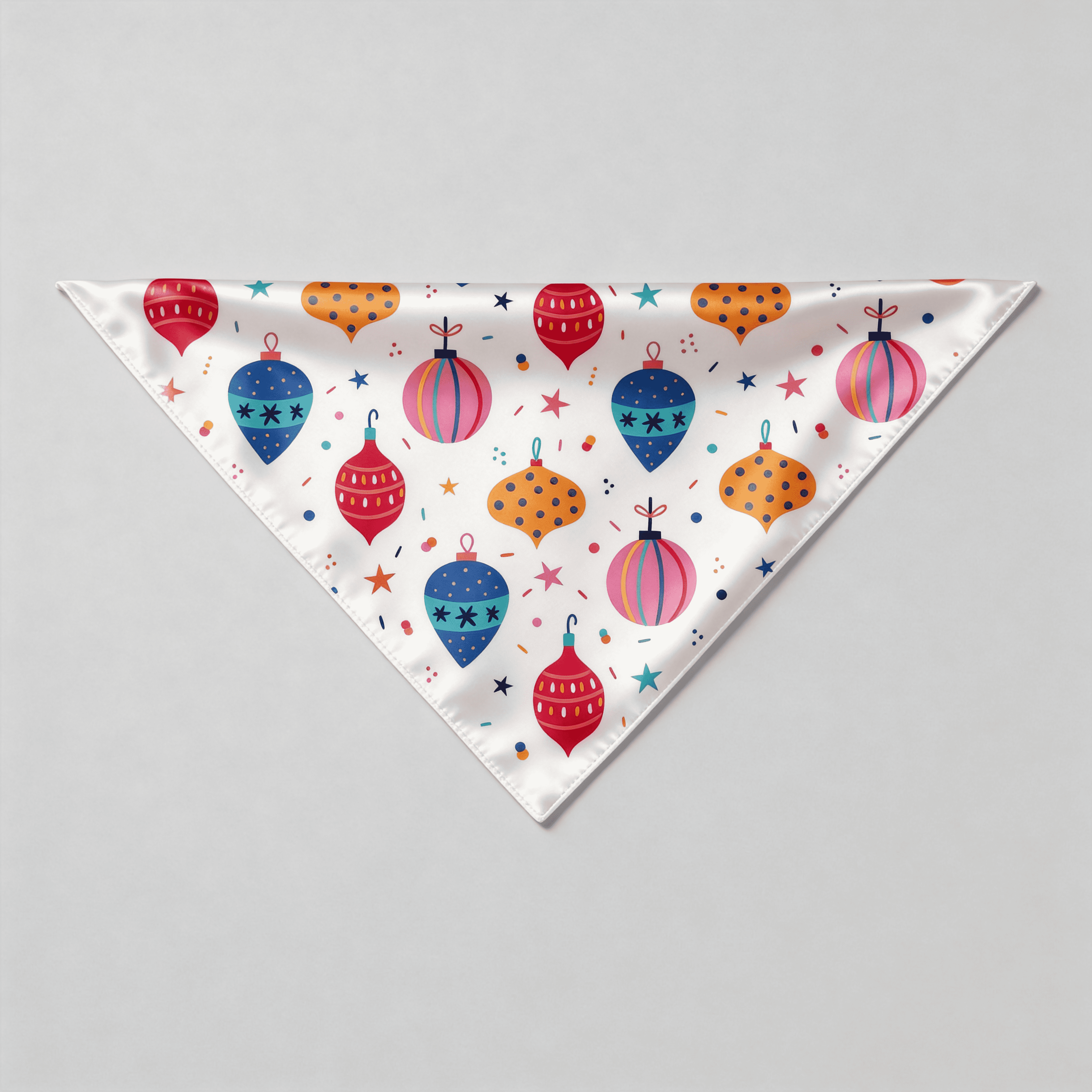 Colorful Christmas Ornament Print Satin Button-Up Family Pajamas Set