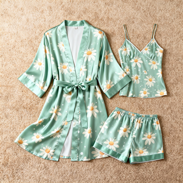 Daisy Floral & Dreamscape Satin Sleepwear Trio for Women