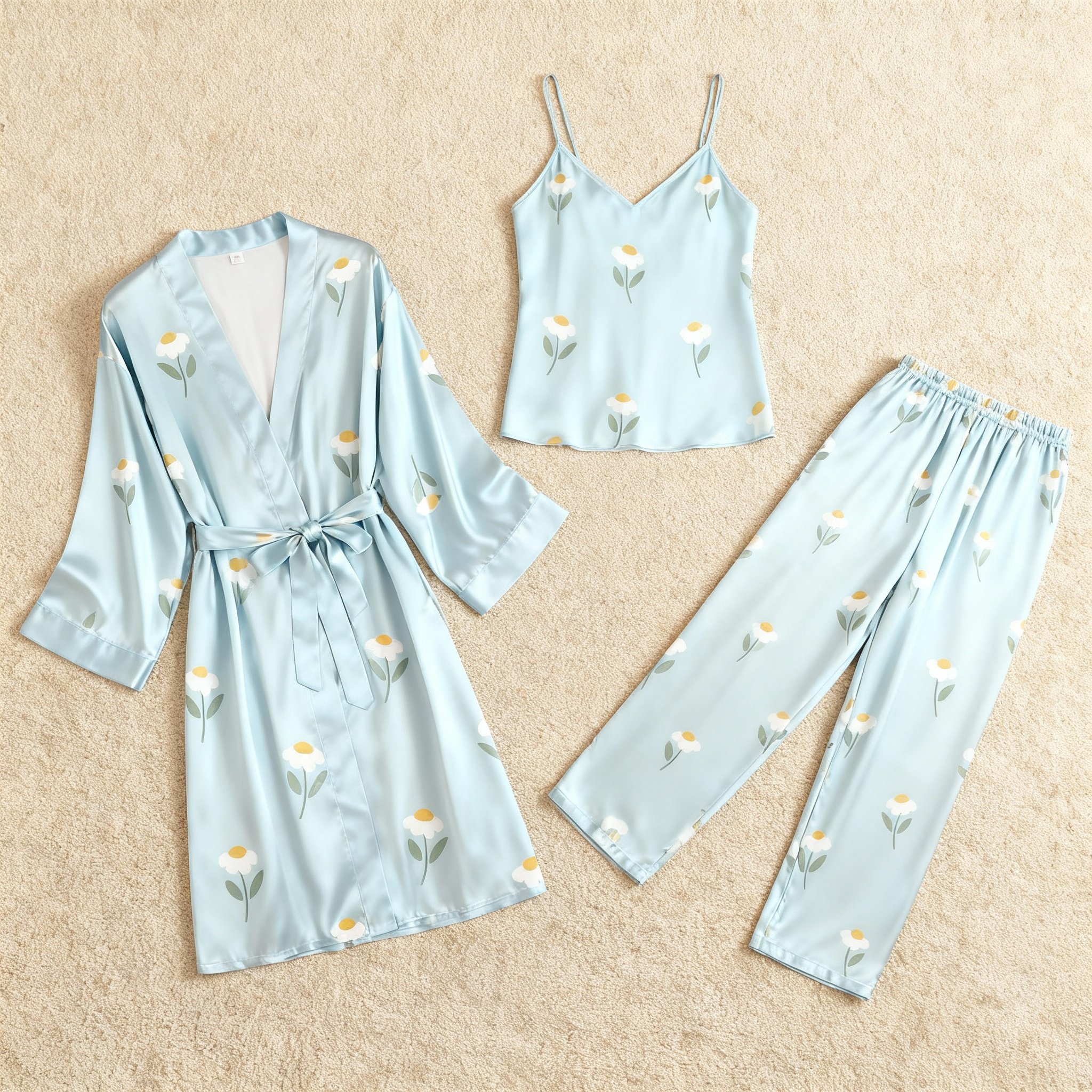 Premium Satin Nightwear Trio in Unique Florals Pattern